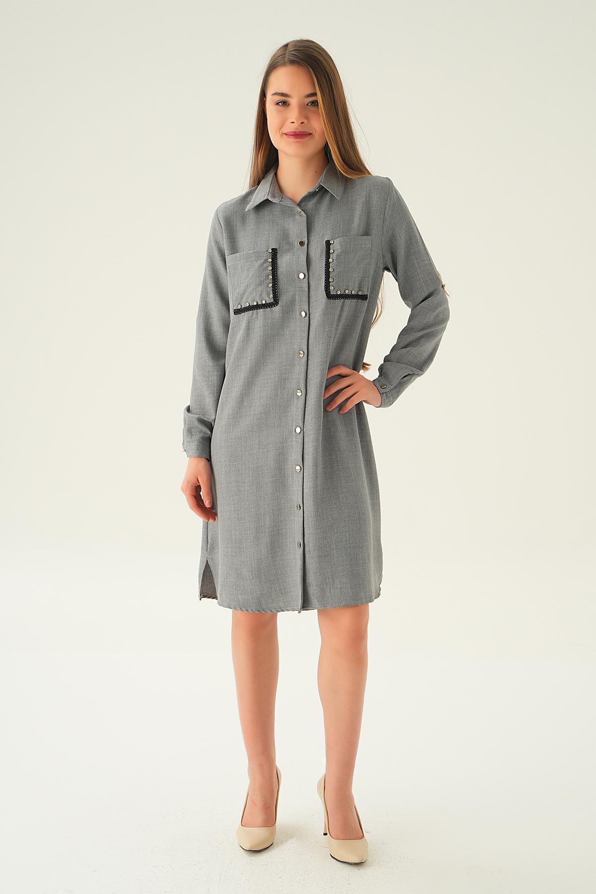 Gri Cep Taş Detay Tunik 26523 - 3