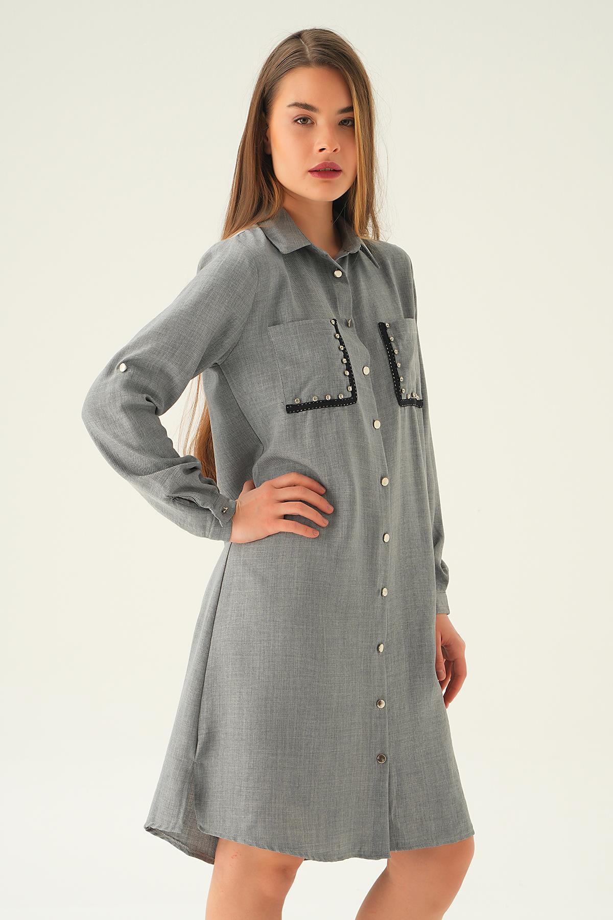 Gri Cep Taş Detay Tunik 26523 - 4