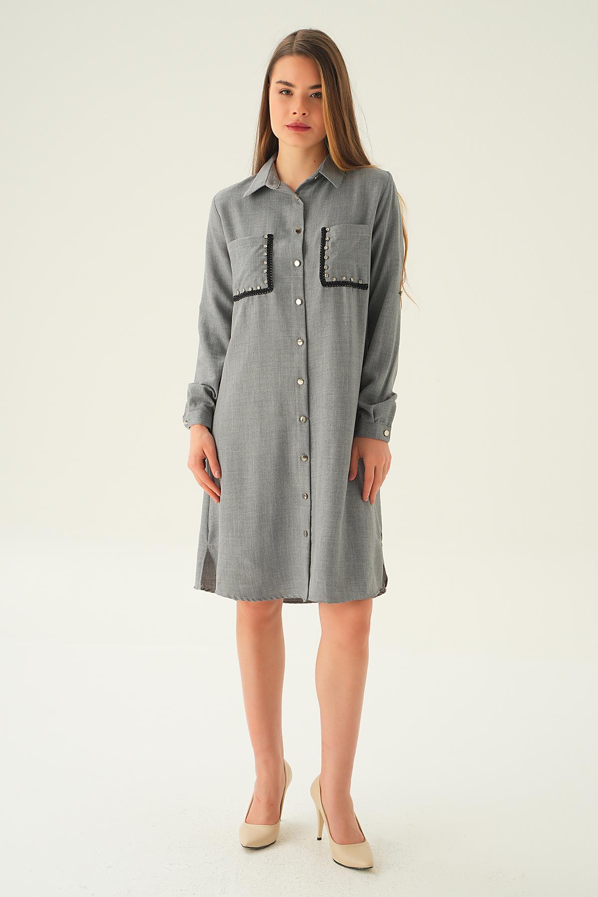 Gri Cep Taş Detay Tunik 26523 - 6