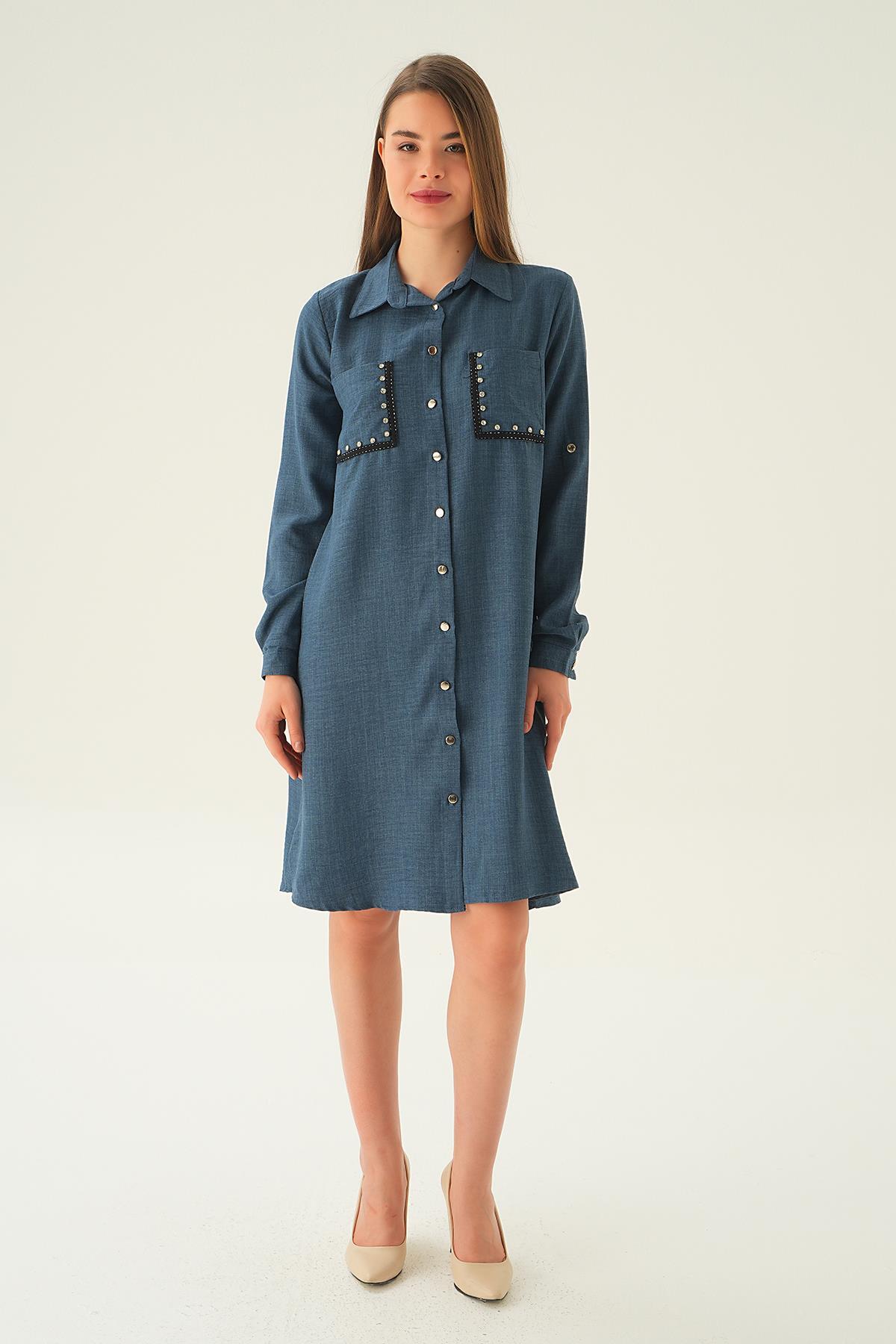 İndigo Cep Taş Detay Tunik 26523 - 6