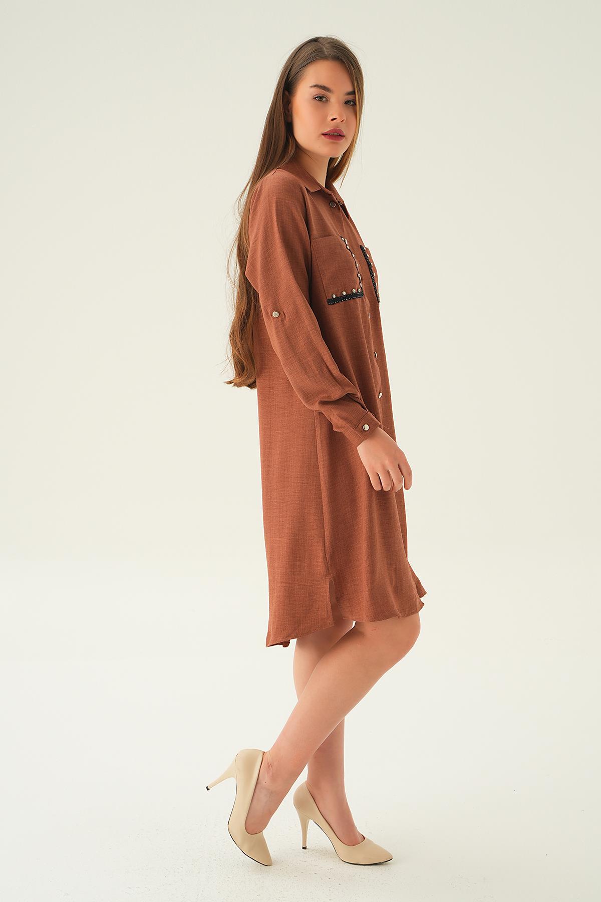 26523 Cep Taş Detay Tunik Kahve - 2