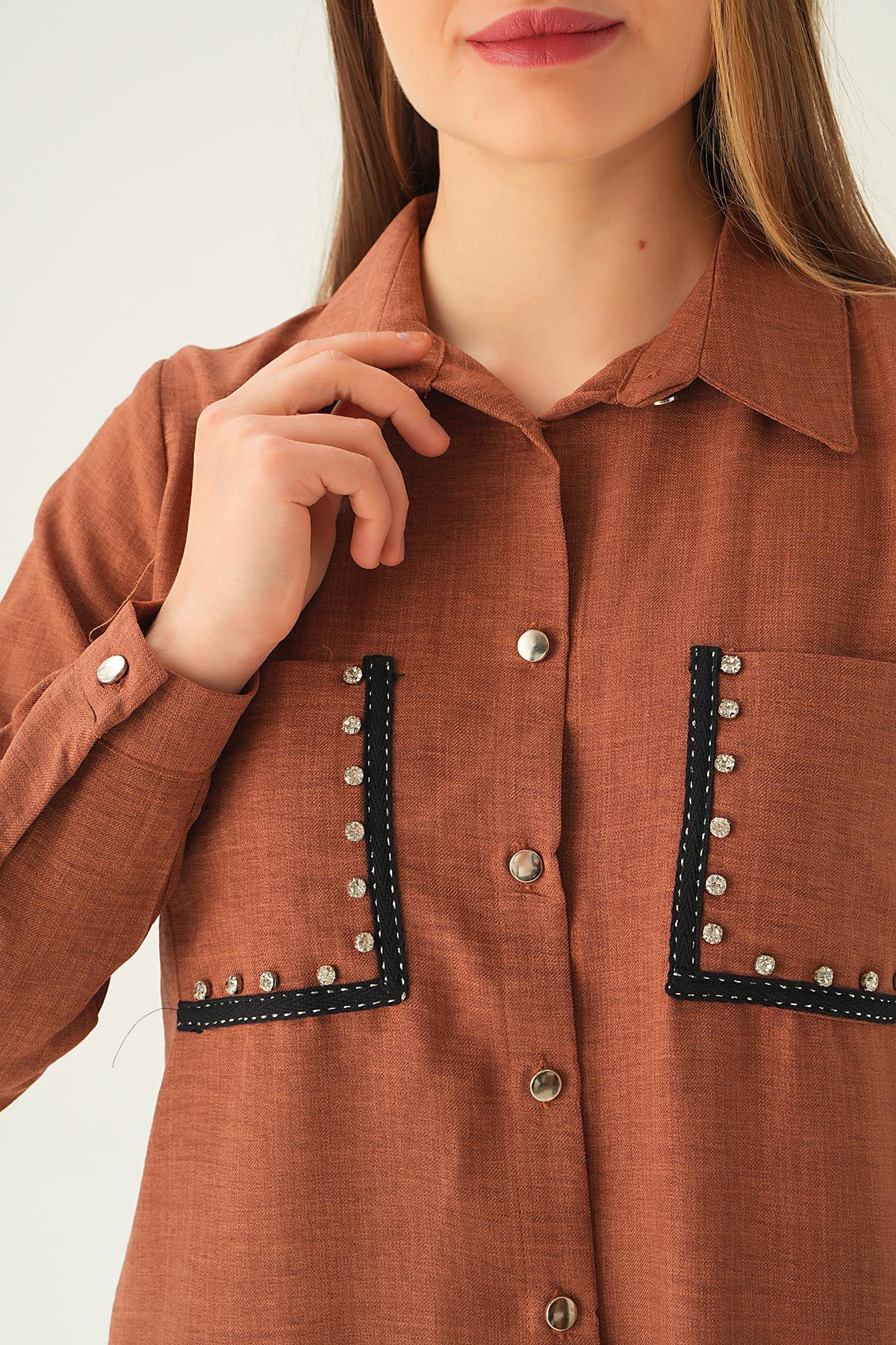 26523 Cep Taş Detay Tunik Kahve - 5