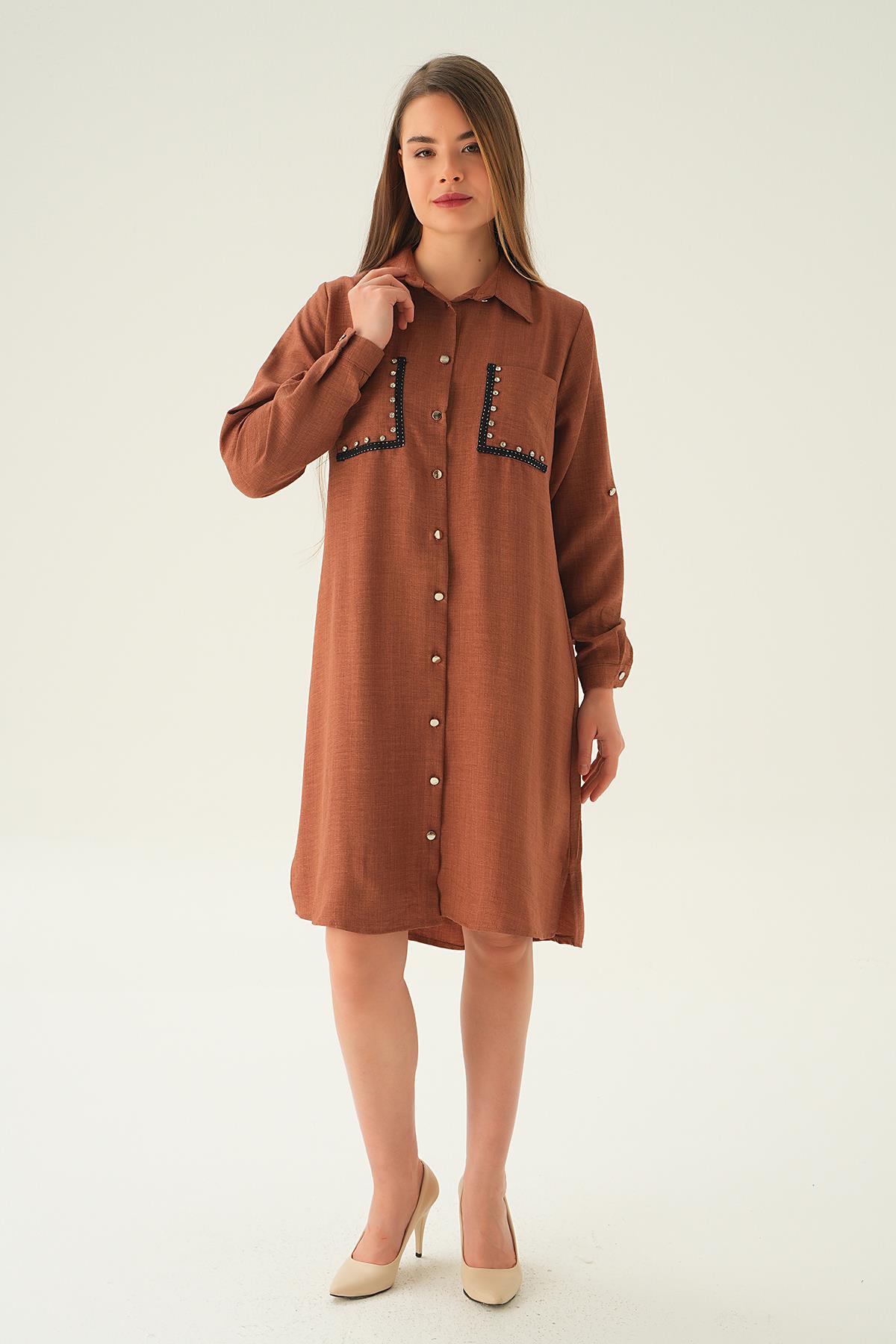 Kahve Cep Taş Detay Tunik 26523 