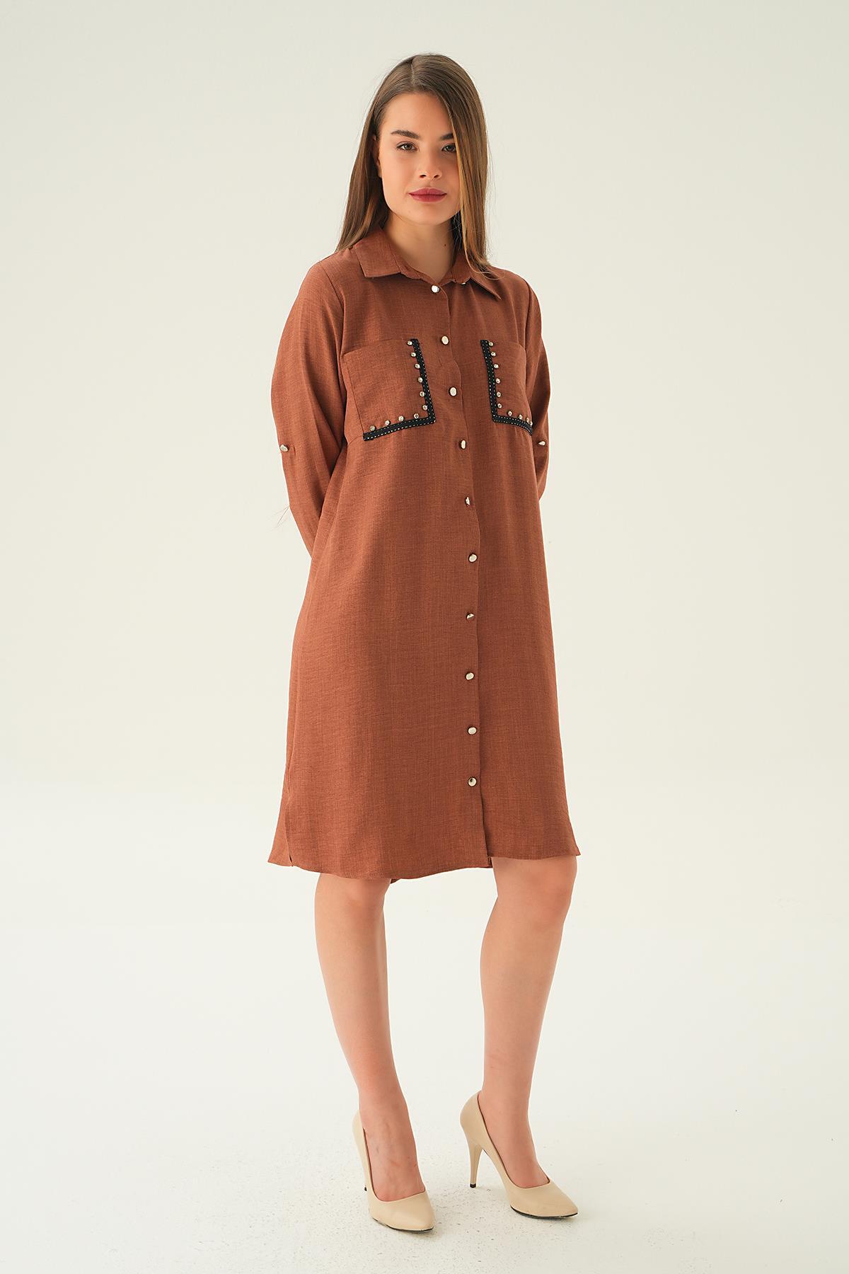 Kahve Cep Taş Detay Tunik 26523 - 3