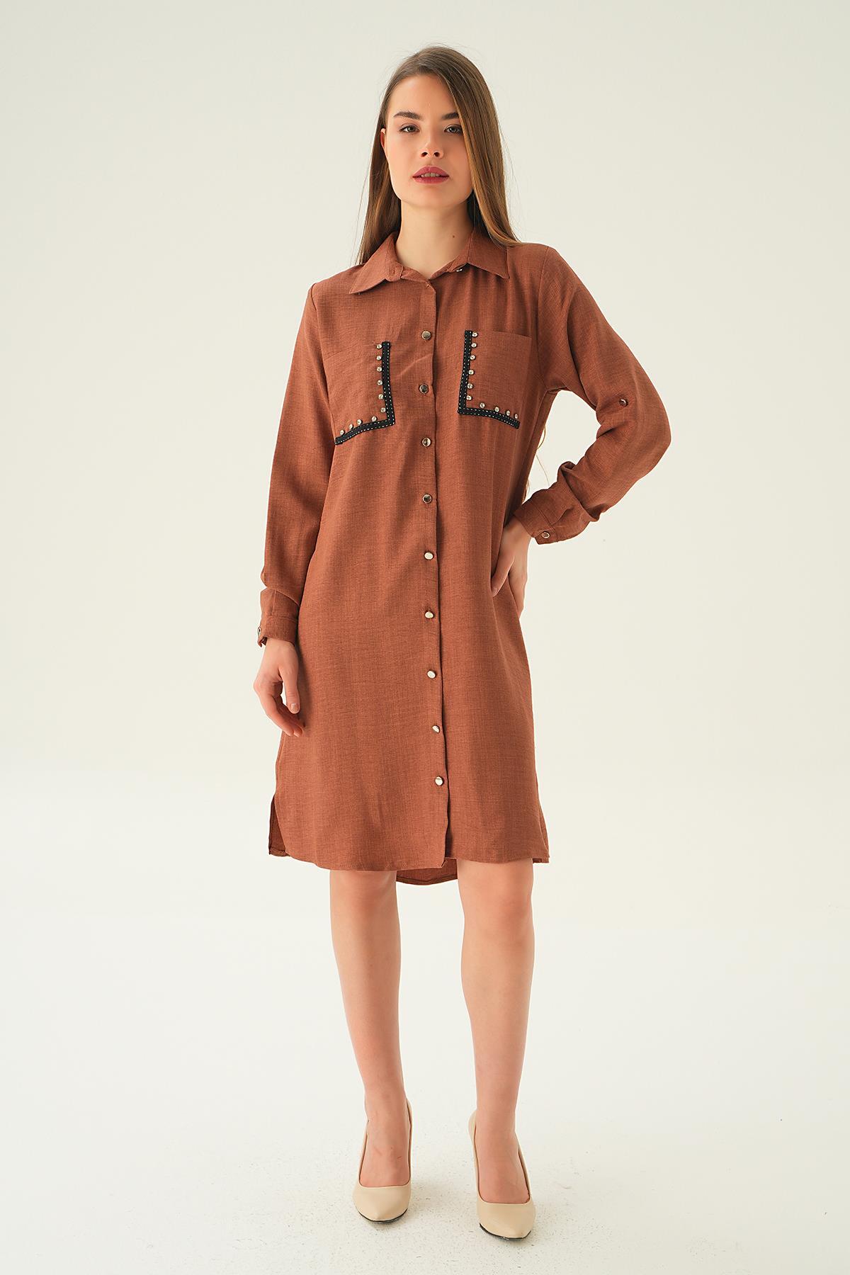 Kahve Cep Taş Detay Tunik 26523 - 6