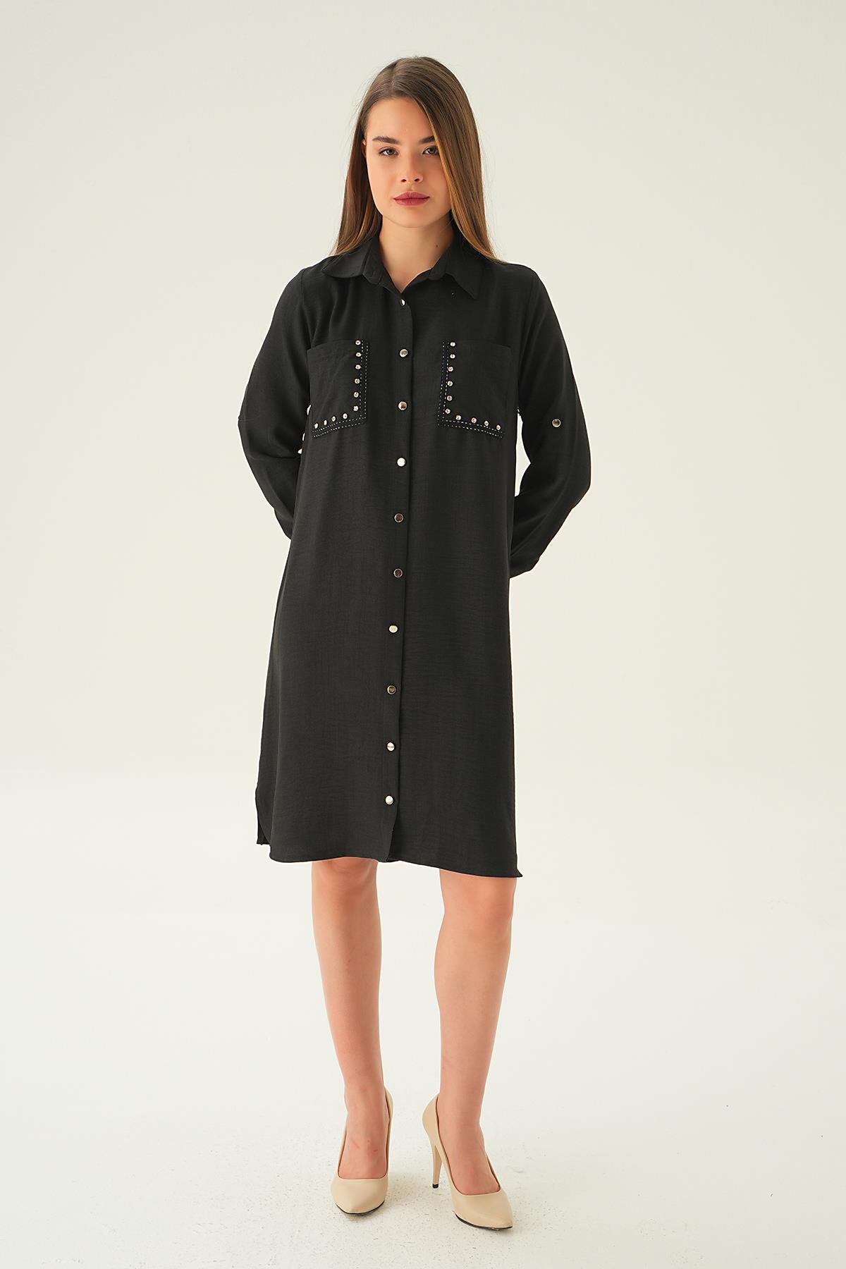 26523 Cep Taş Detay Tunik Siyah - 6