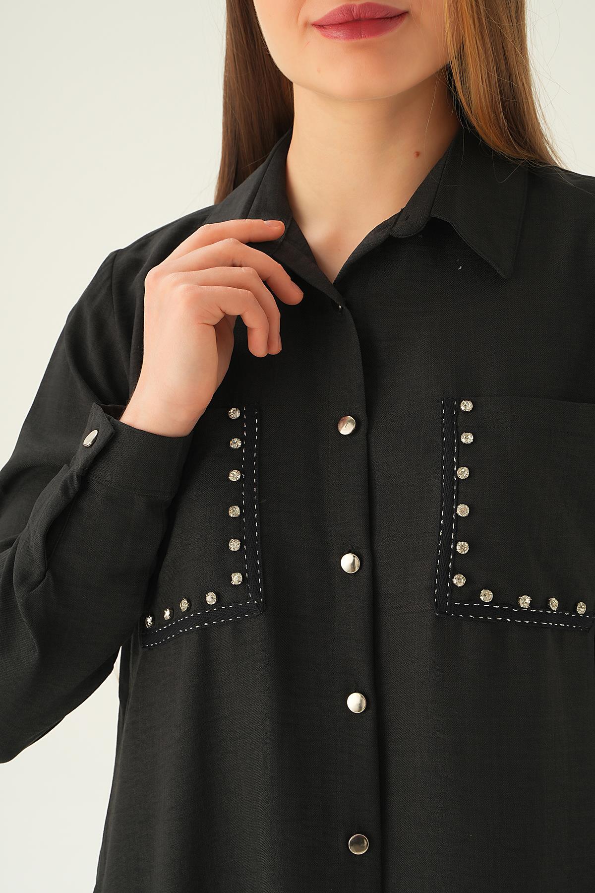 Siyah Cep Taş Detay Tunik 26523 - 2