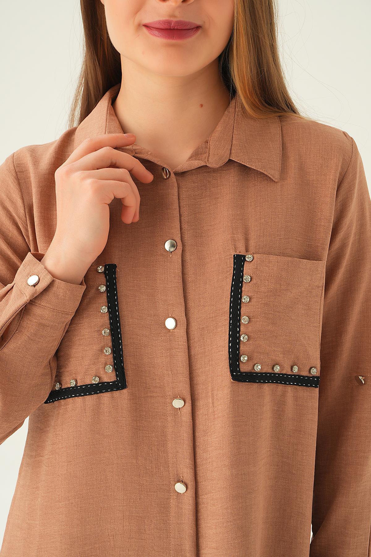 26523 Cep Taş Detay Tunik Vizon - 5