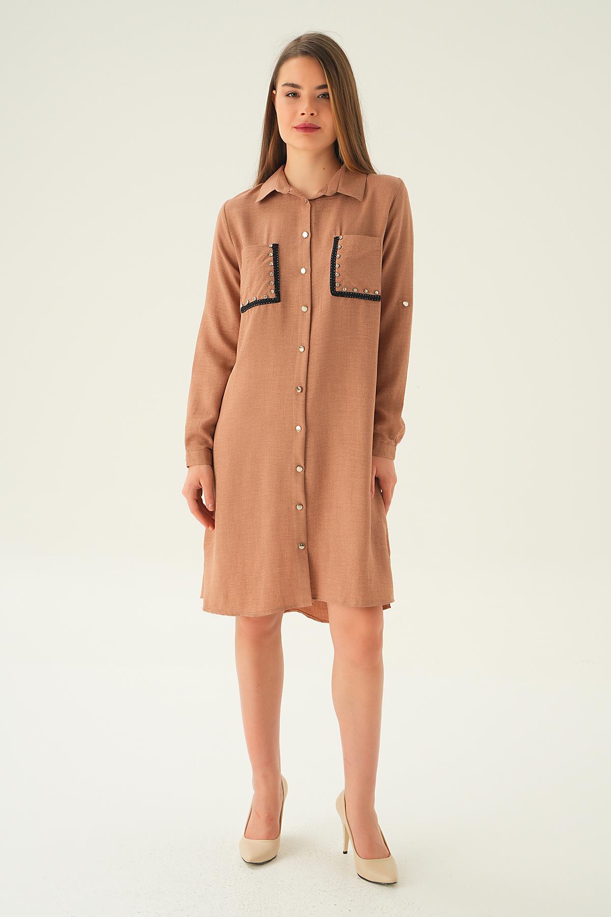 26523 Cep Taş Detay Tunik Vizon - 6