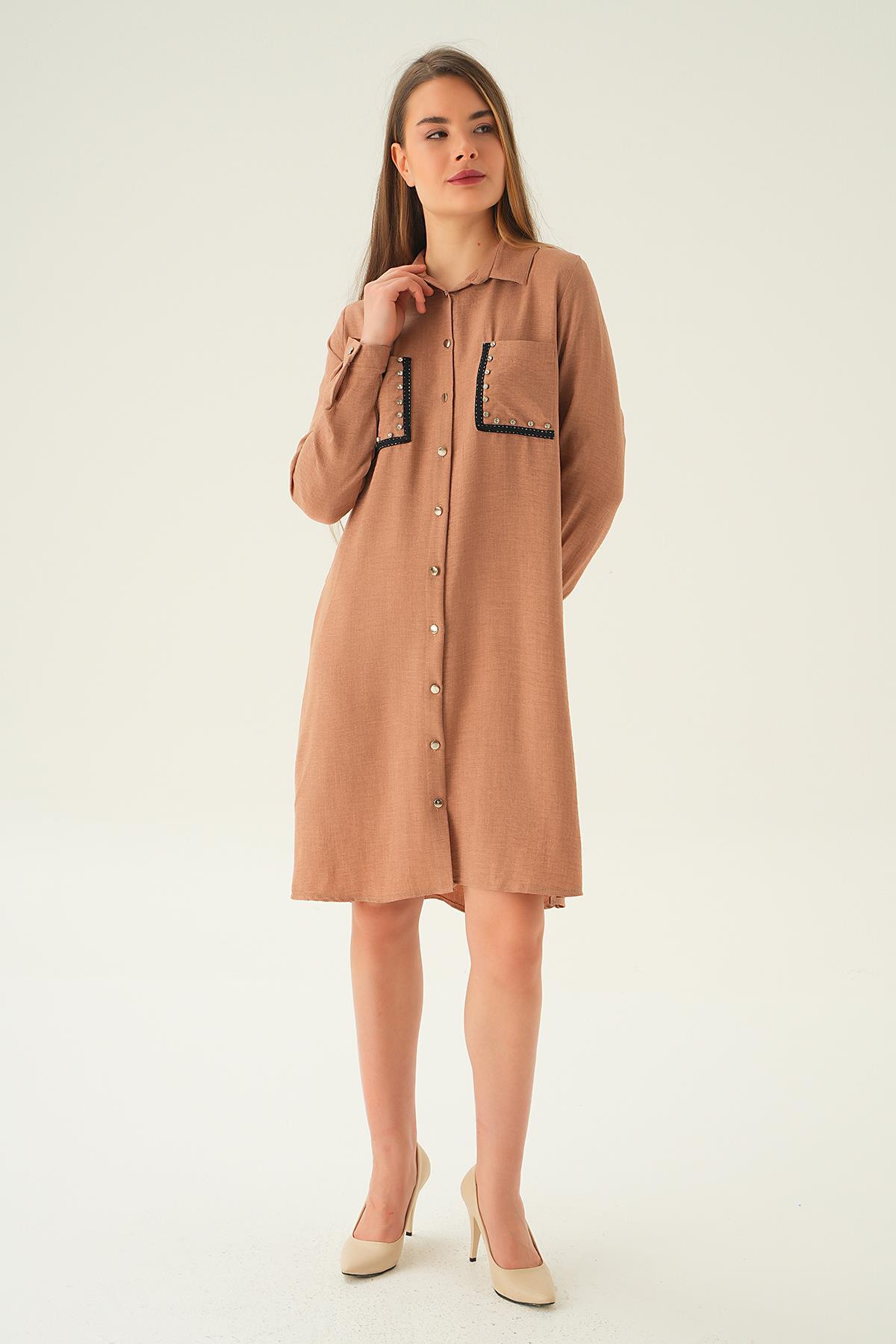 26523 Cep Taş Detay Tunik Vizon - 2