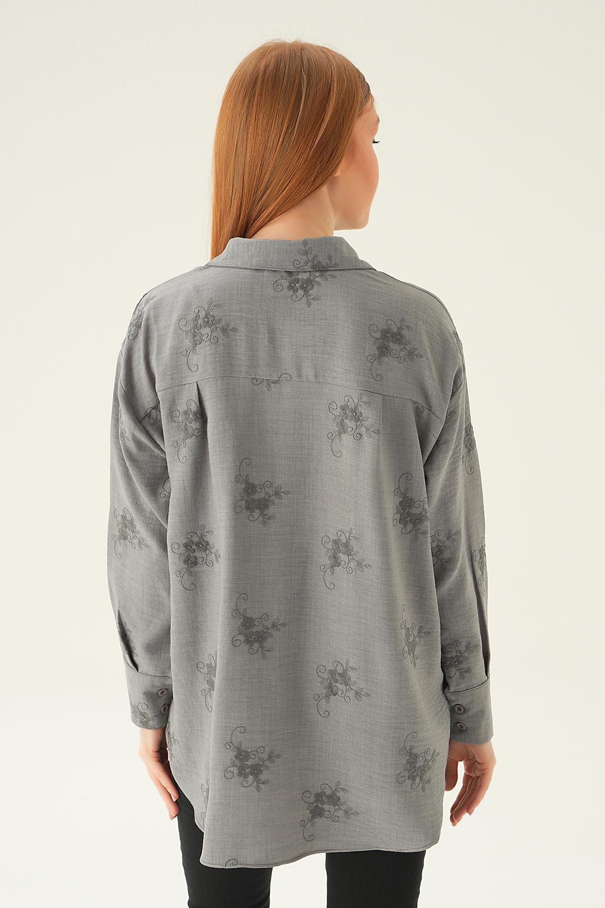 Gri Nakışlı Gömlek 26528 - 4