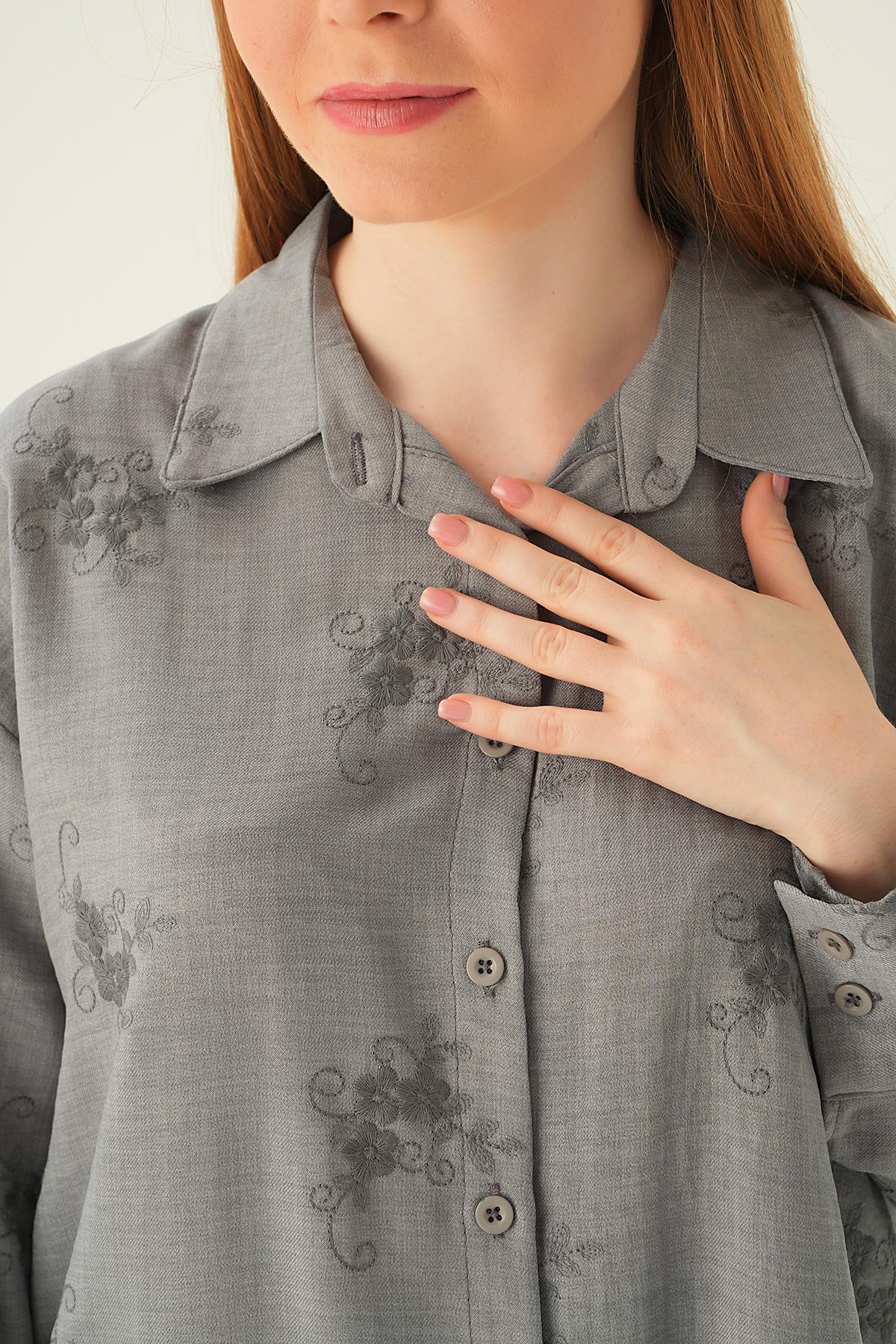 Gri Nakışlı Gömlek 26528 - 5
