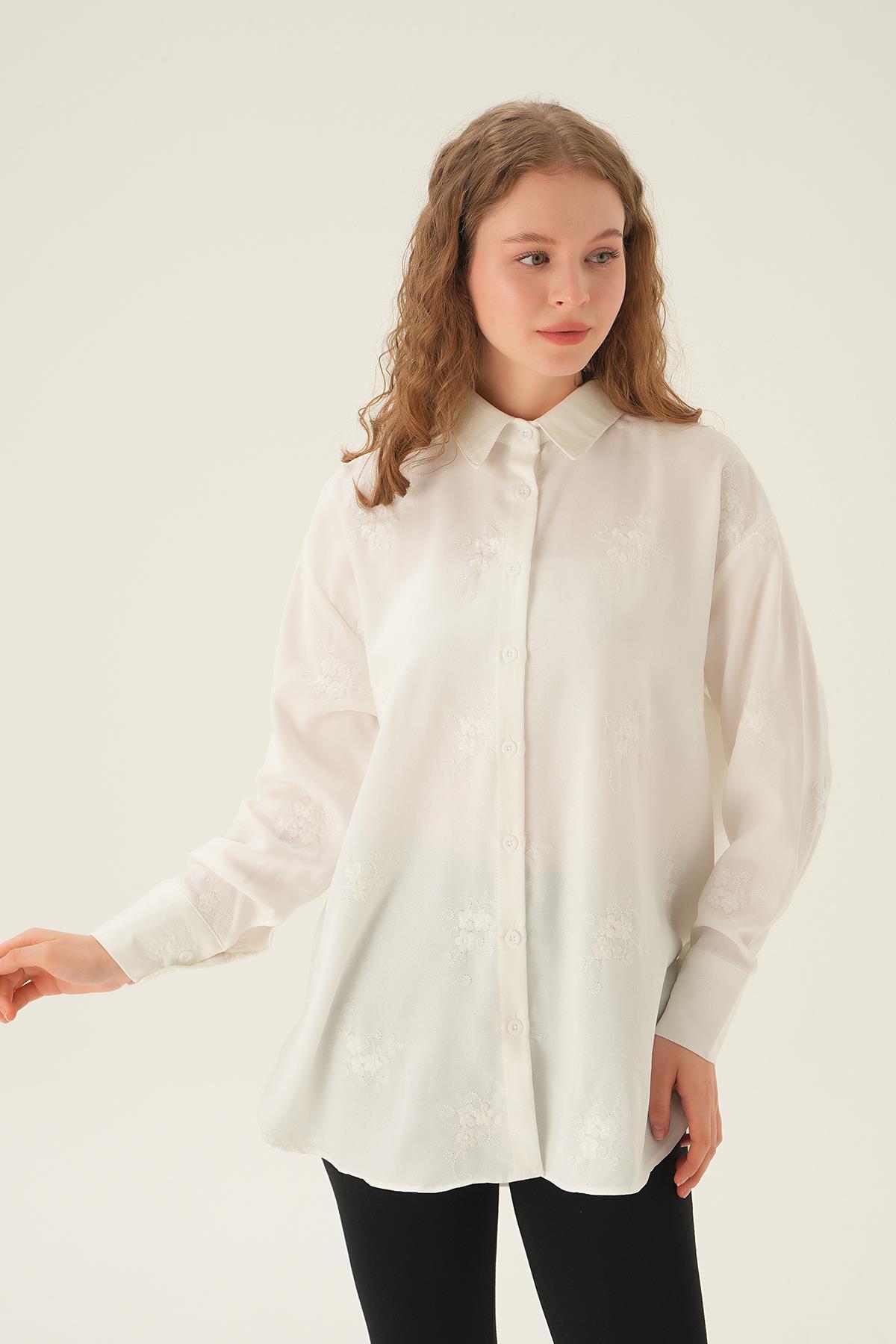 26528 Nakışlı Gömlek Krem - 4