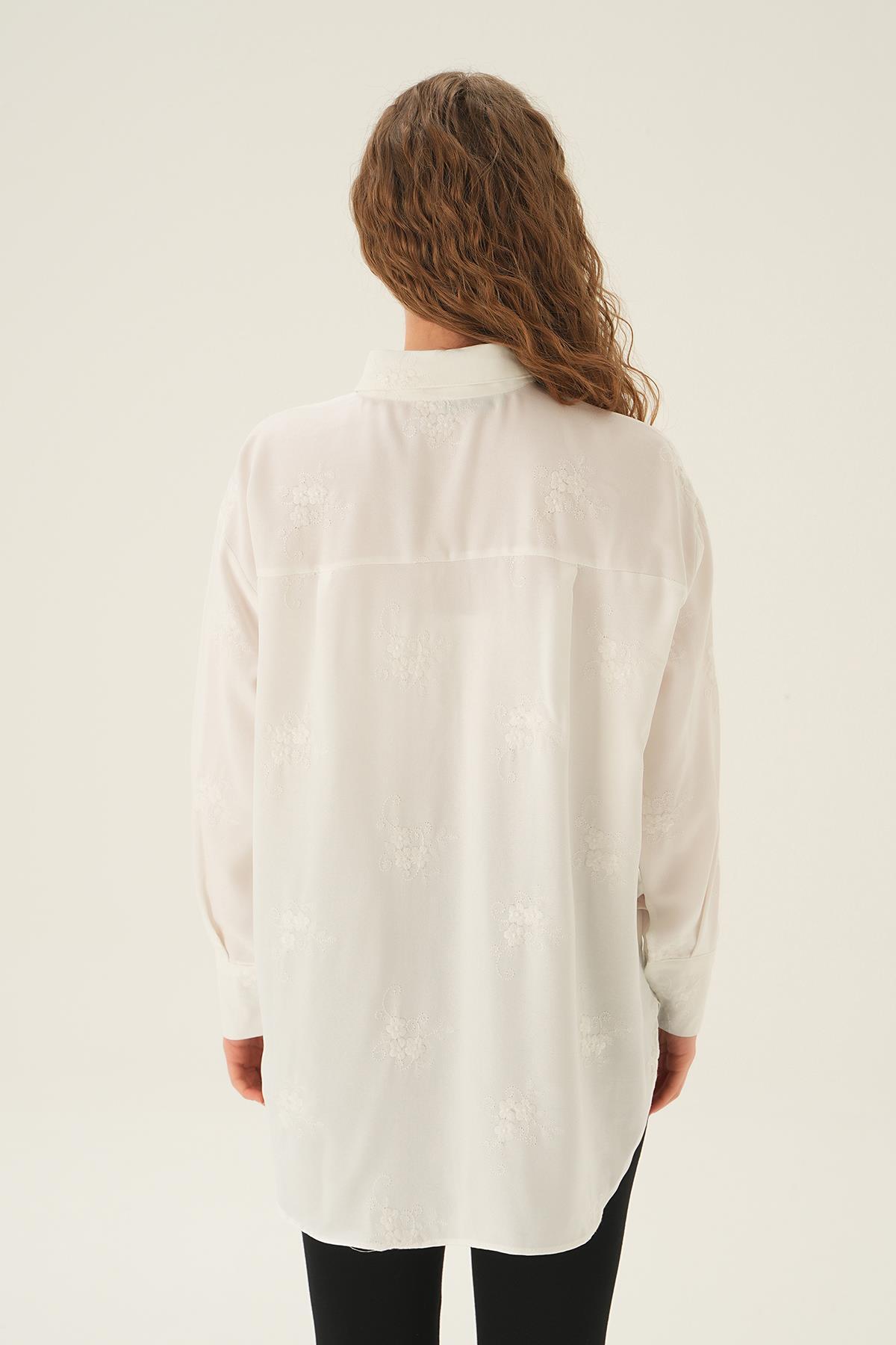 Krem Nakışlı Gömlek 26528 - 5