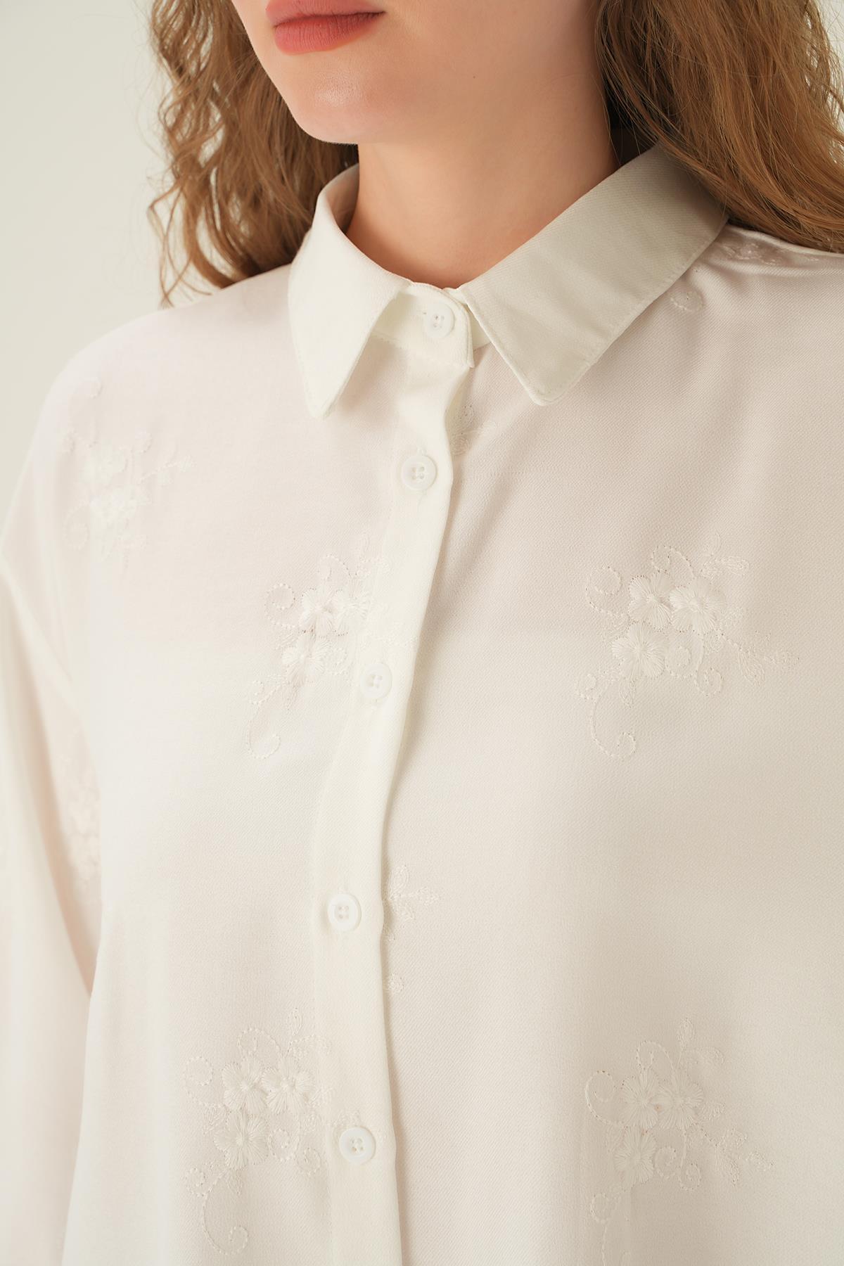 Krem Nakışlı Gömlek 26528 - 6