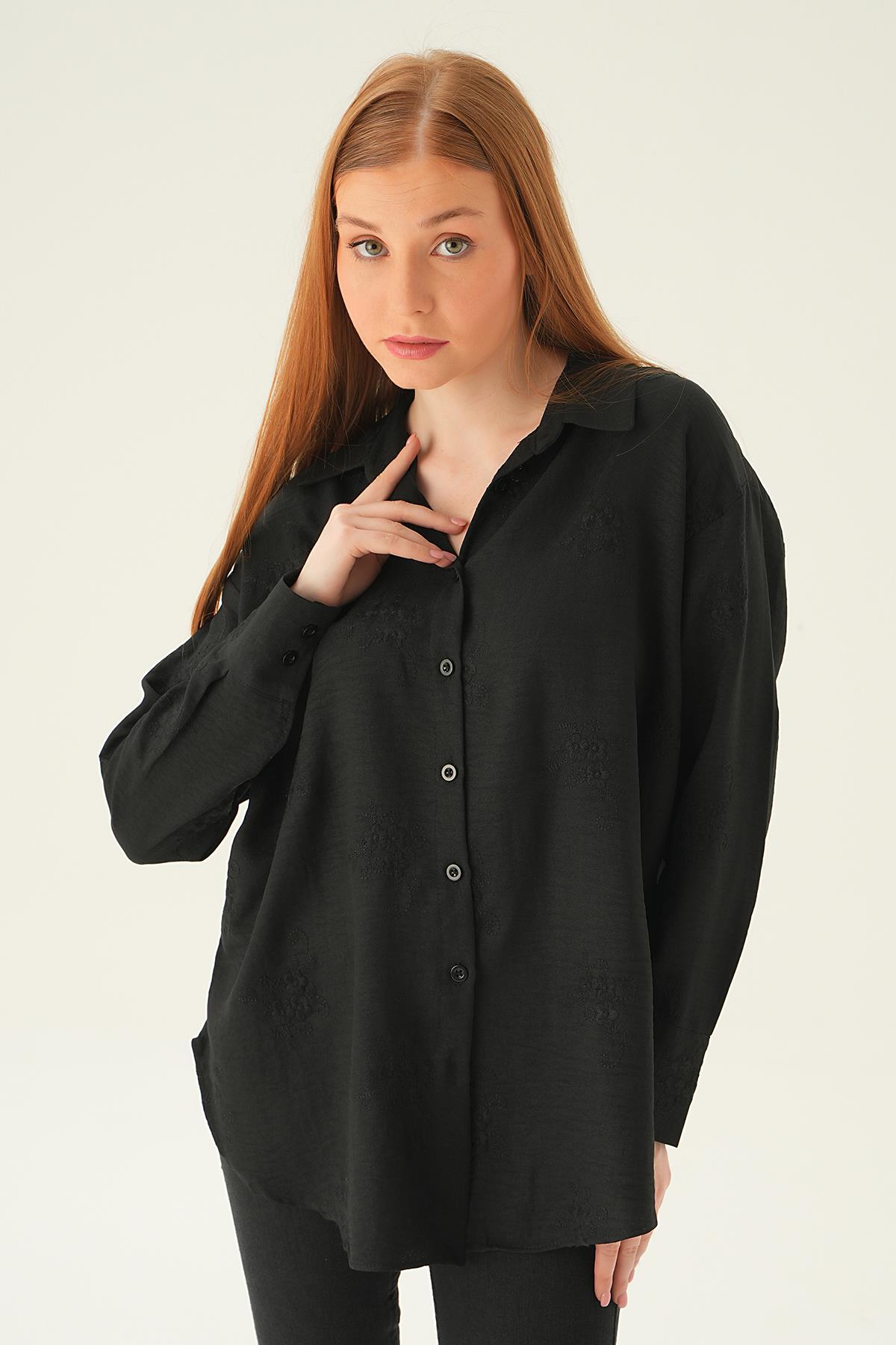 Siyah Nakışlı Gömlek 26528 - 1