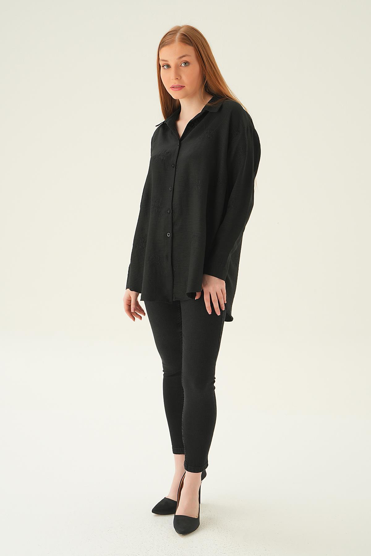Siyah Nakışlı Gömlek 26528 - 2
