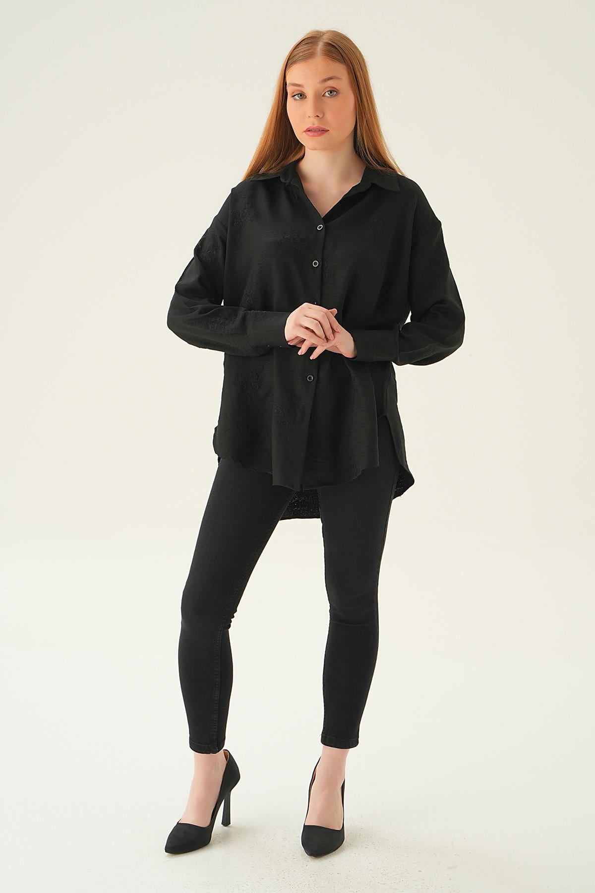 Siyah Nakışlı Gömlek 26528 - 3