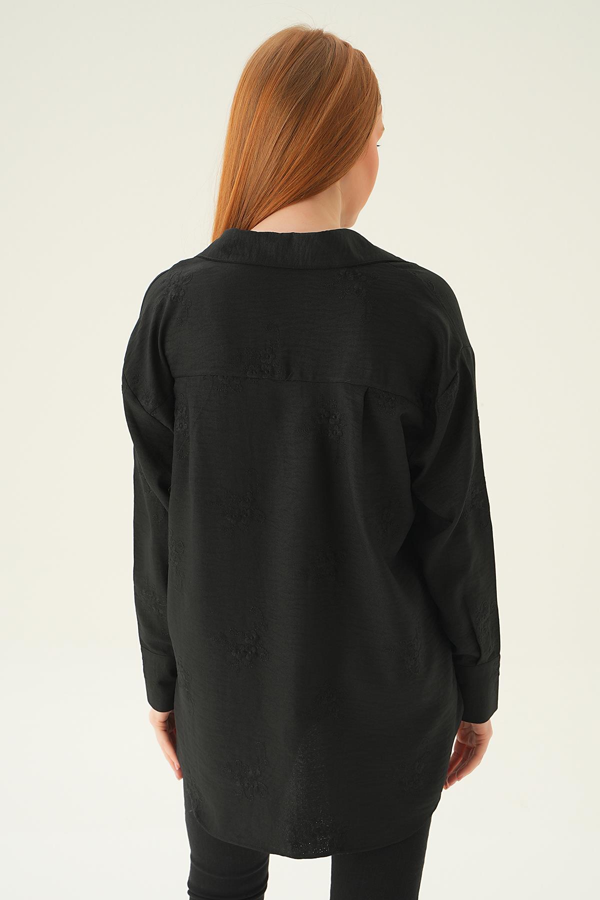 Siyah Nakışlı Gömlek 26528 - 4