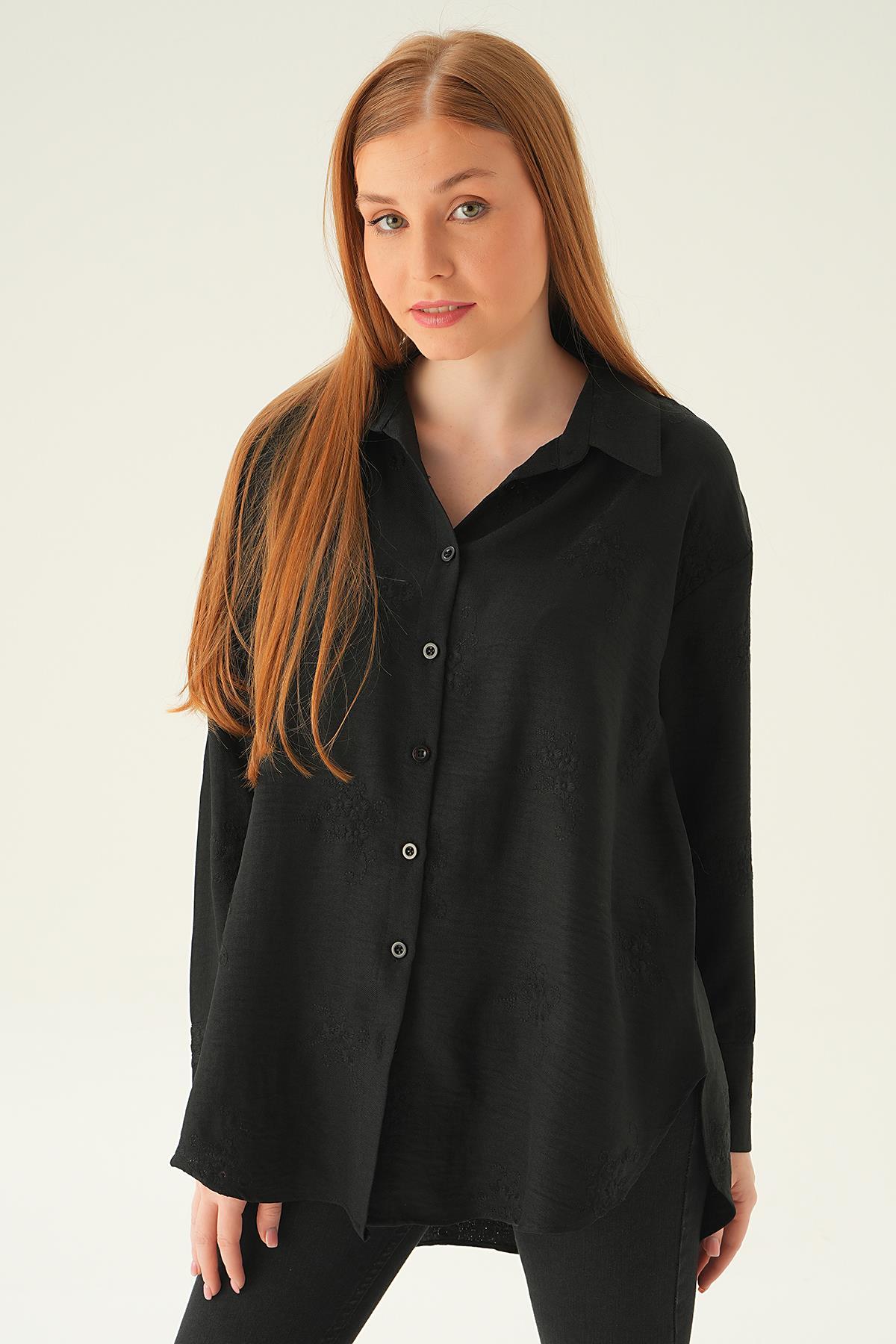 Siyah Nakışlı Gömlek 26528 - 5