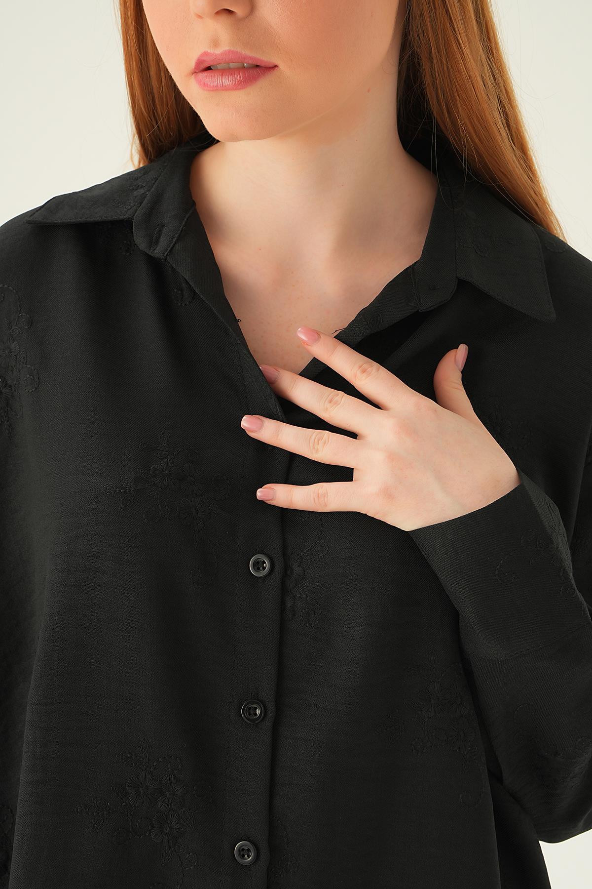 Siyah Nakışlı Gömlek 26528 - 6