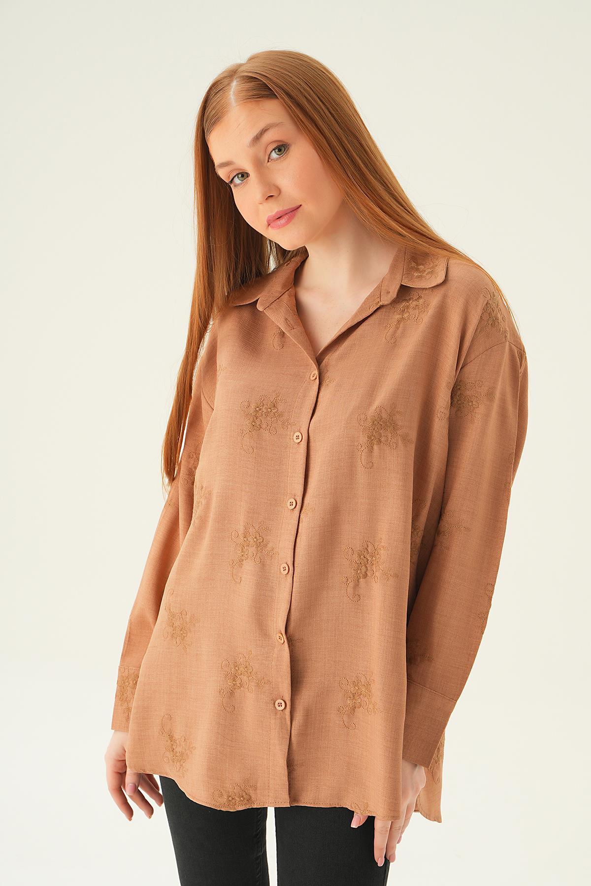 26528 Nakışlı Gömlek Vizon - 3