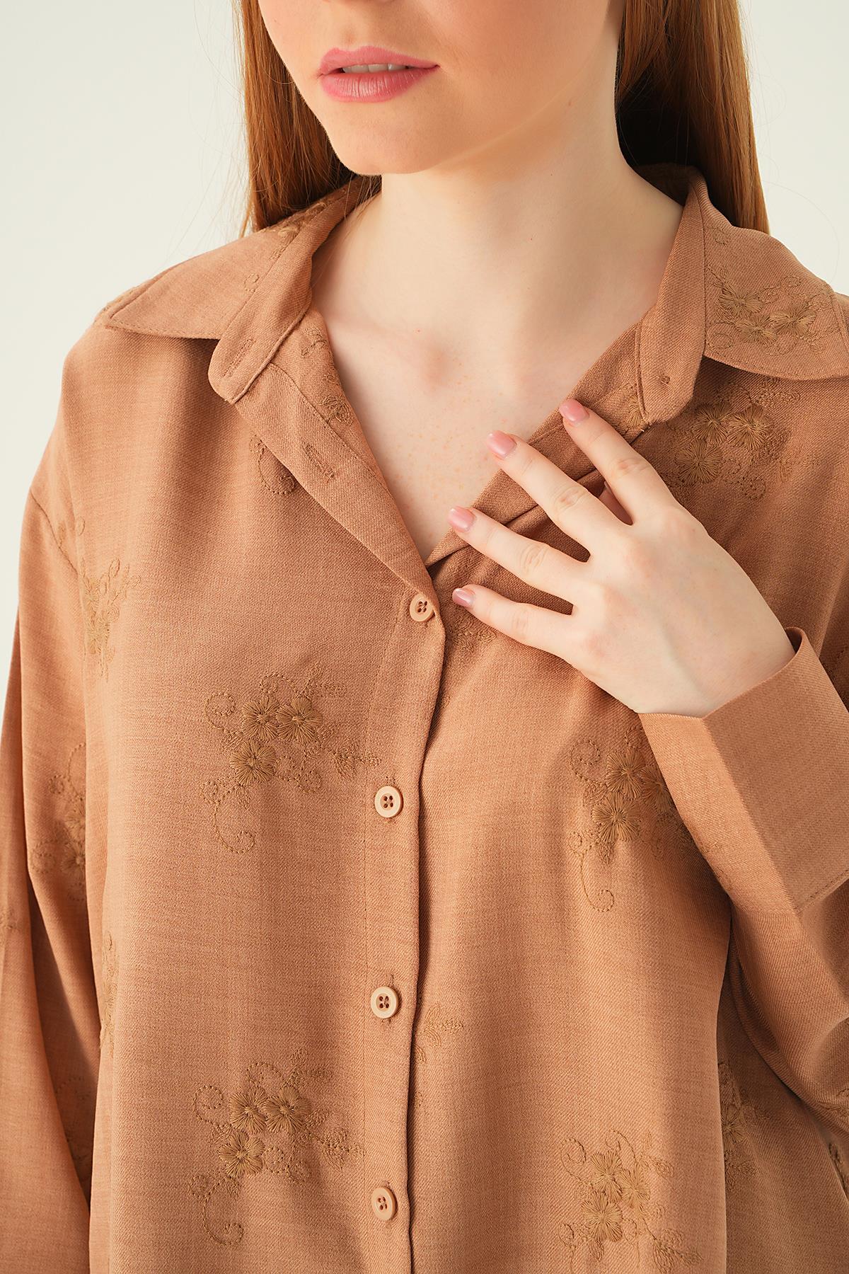 26528 Nakışlı Gömlek Vizon - 5