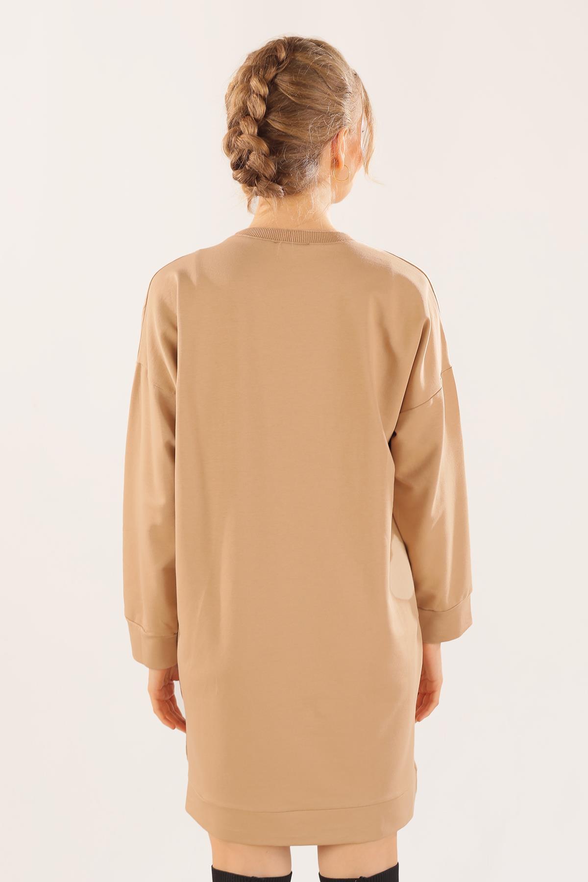 Bej Yazı Baskılı Sweat 3437 - 3