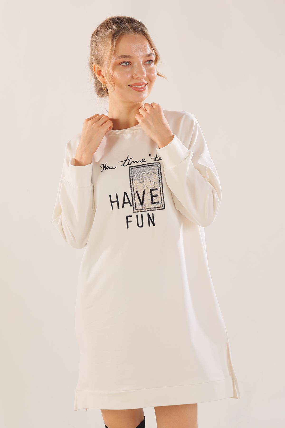 Beyaz Yazı Baskılı Sweat 3437 - 2