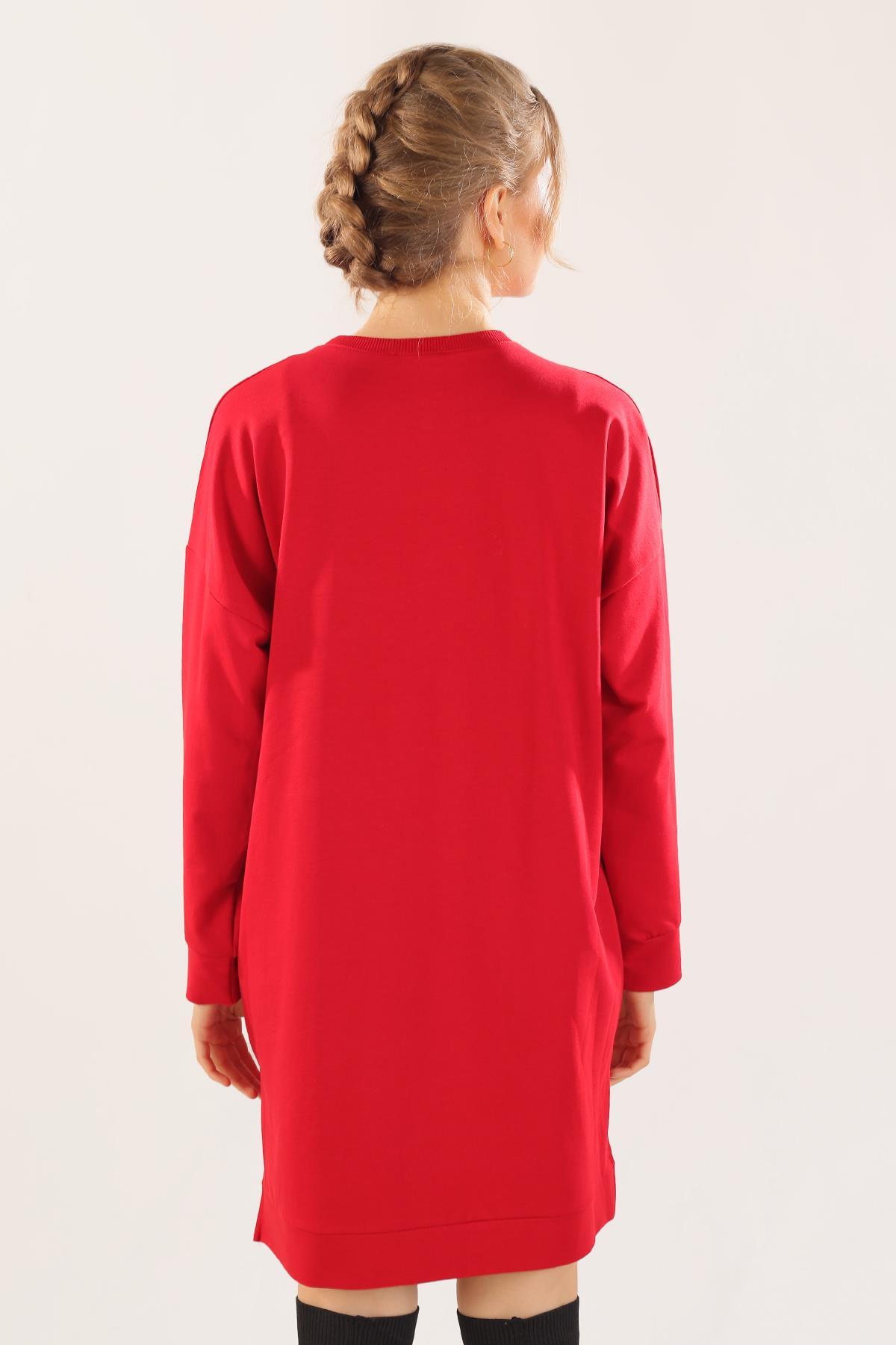 3437 Yazı Baskılı Sweat Kırmızı - 3