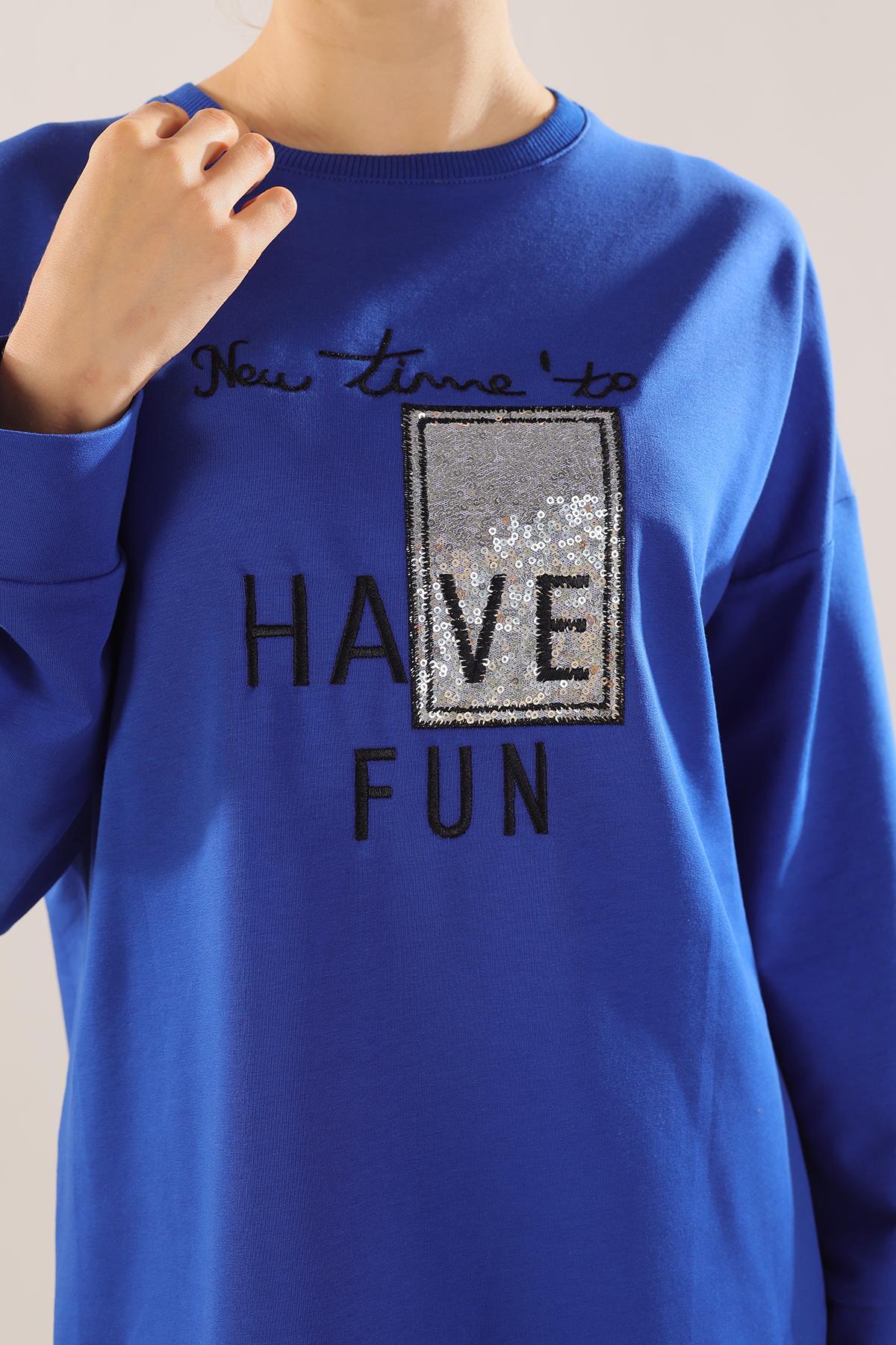 3437 Yazı Baskılı Sweat Saks - 2