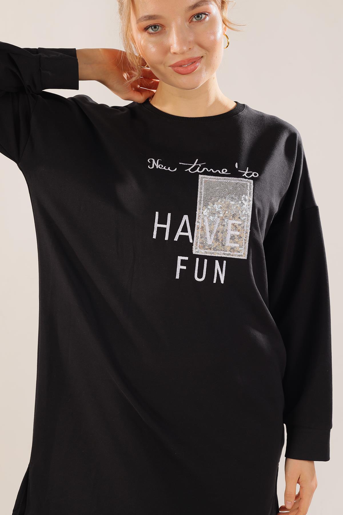 Siyah Yazı Baskılı Sweat 3437 - 3
