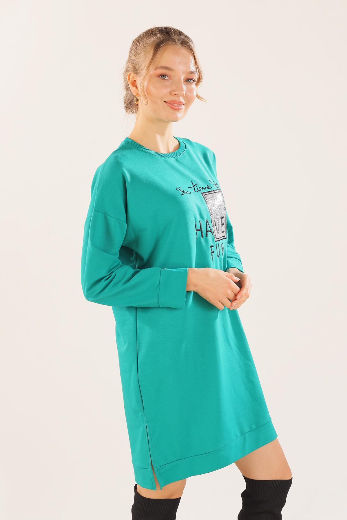 Yeşil Yazı Baskılı Sweat 3437 - 1