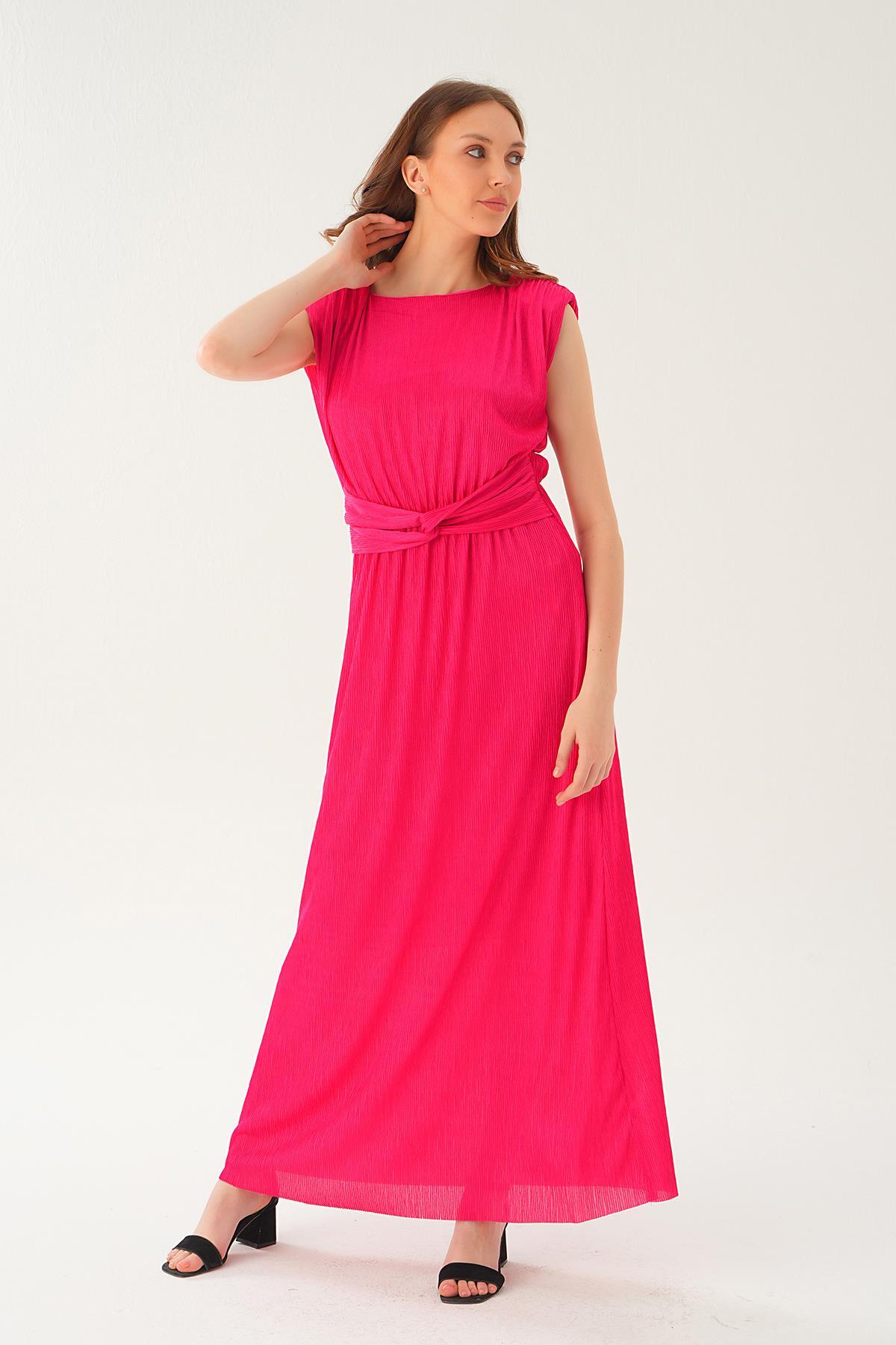 Fuşya Vatka Detay Uzun Elbise 2693 - 2