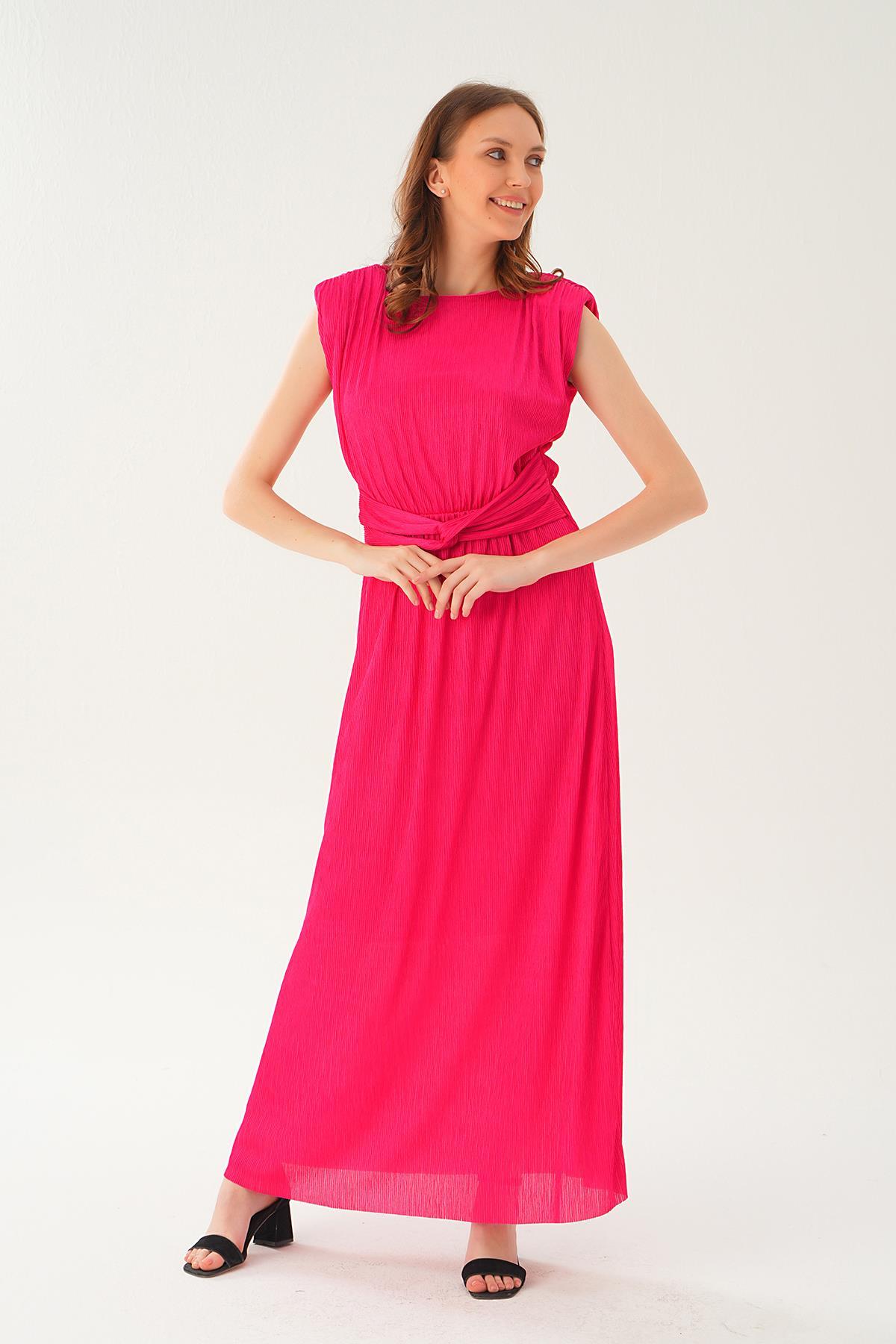 Fuşya Vatka Detay Uzun Elbise 2693 - 4
