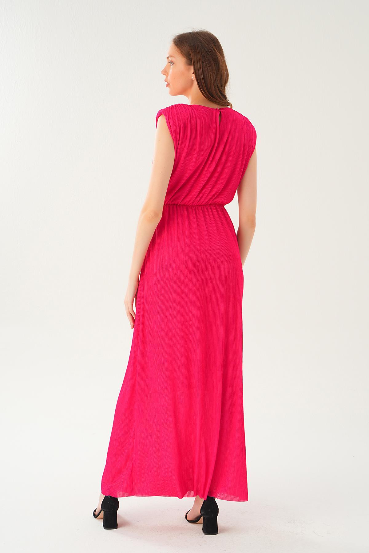 Fuşya Vatka Detay Uzun Elbise 2693 - 5