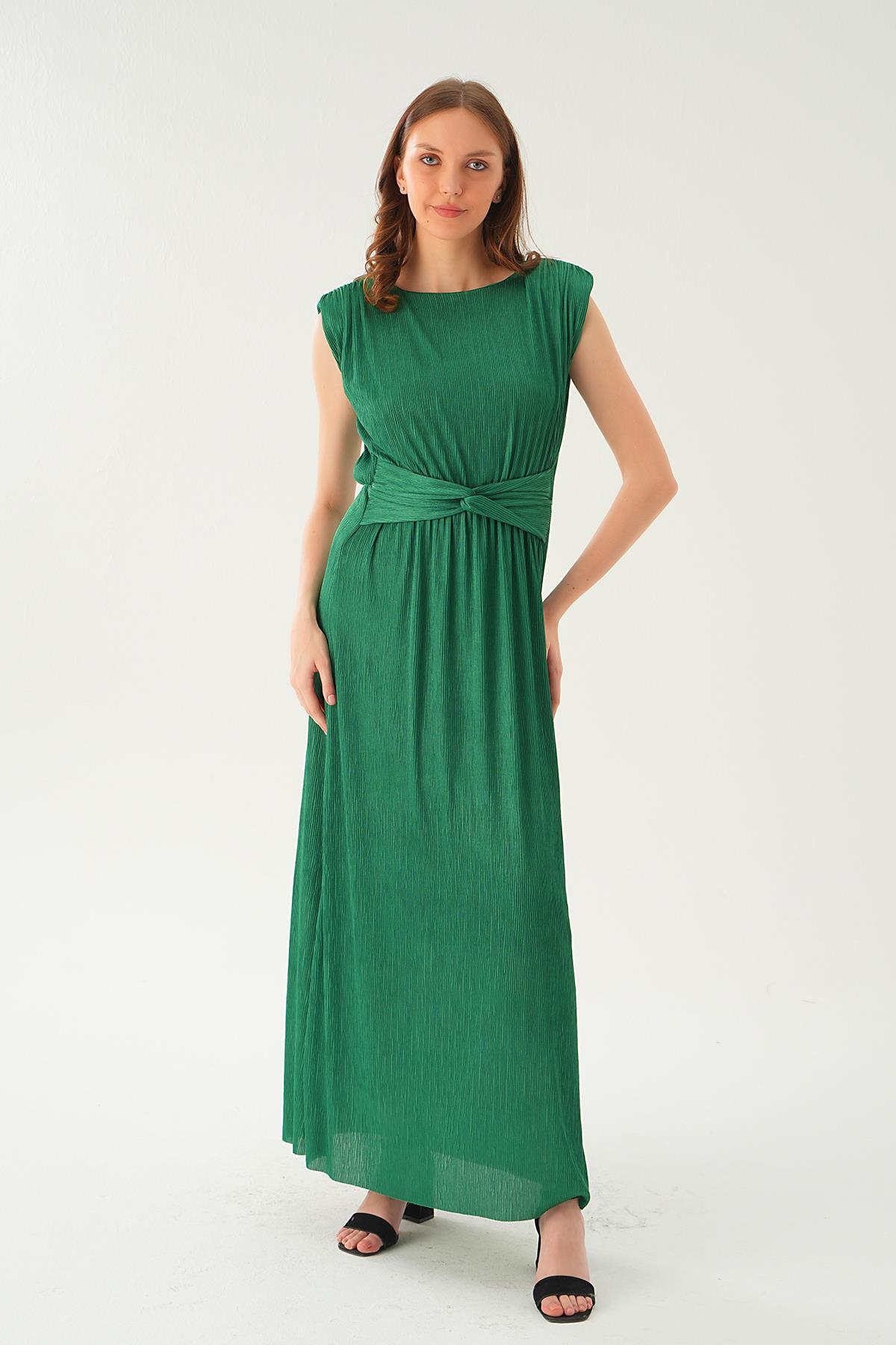 Yeşil Vatka Detay Uzun Elbise 2693 - 1