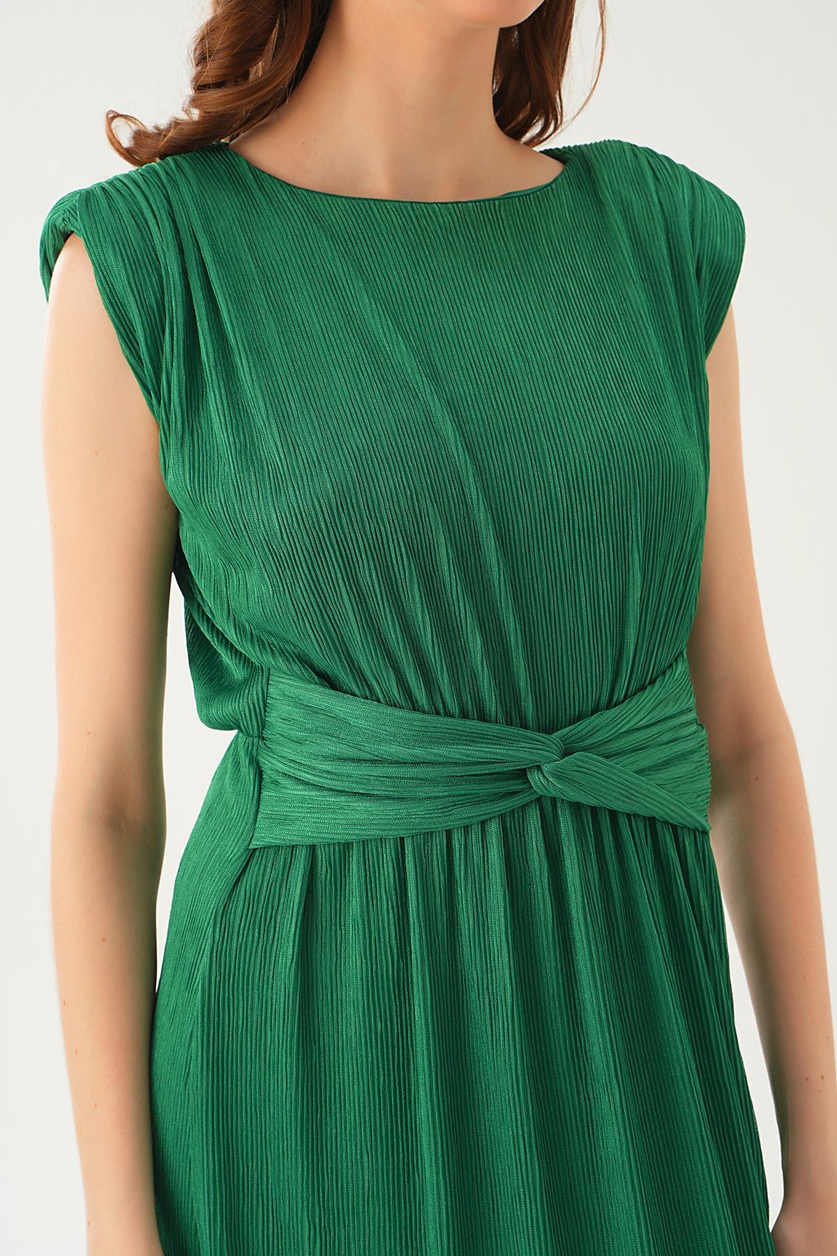 Yeşil Vatka Detay Uzun Elbise 2693 - 2