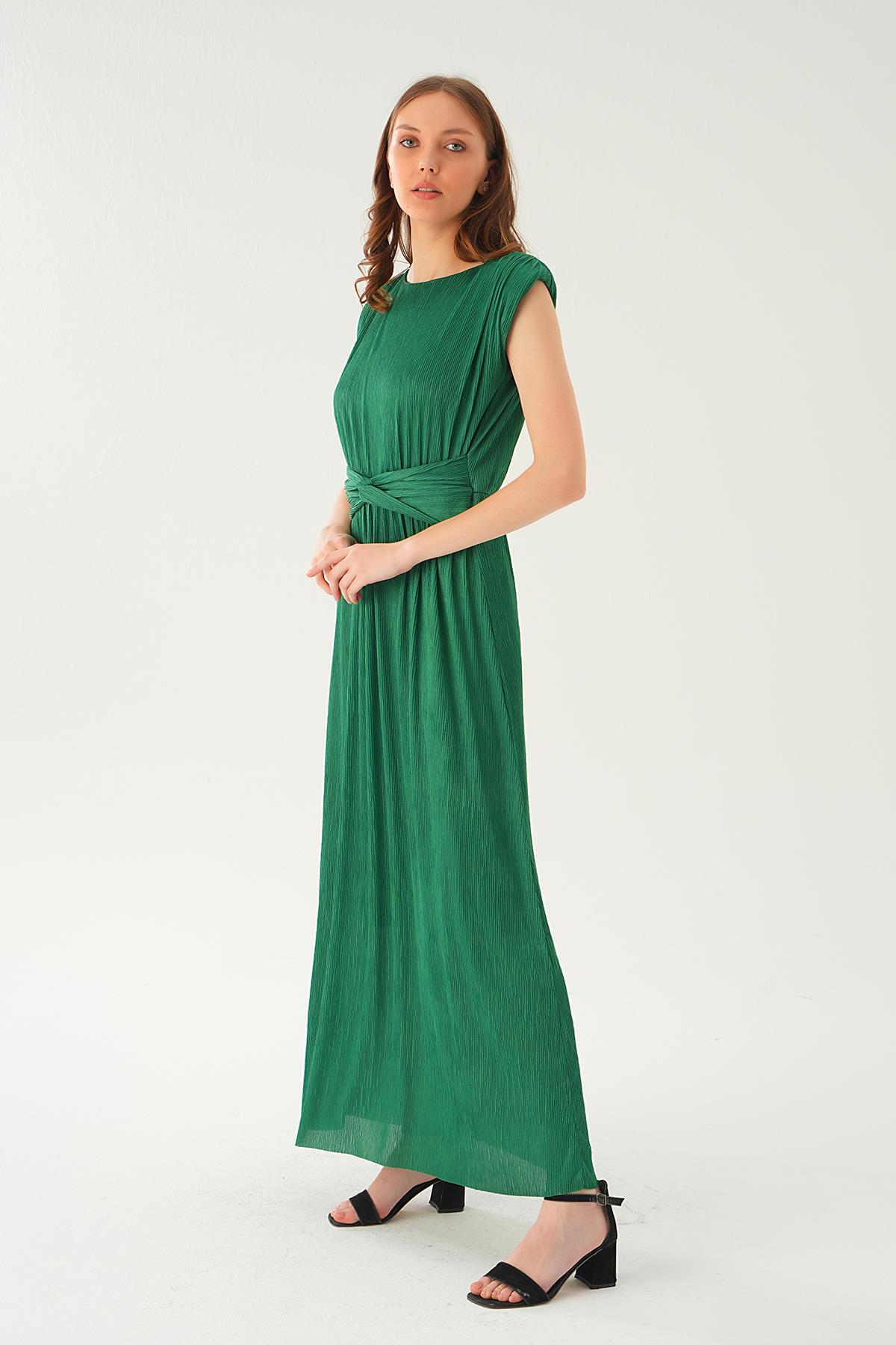 Yeşil Vatka Detay Uzun Elbise 2693 - 4