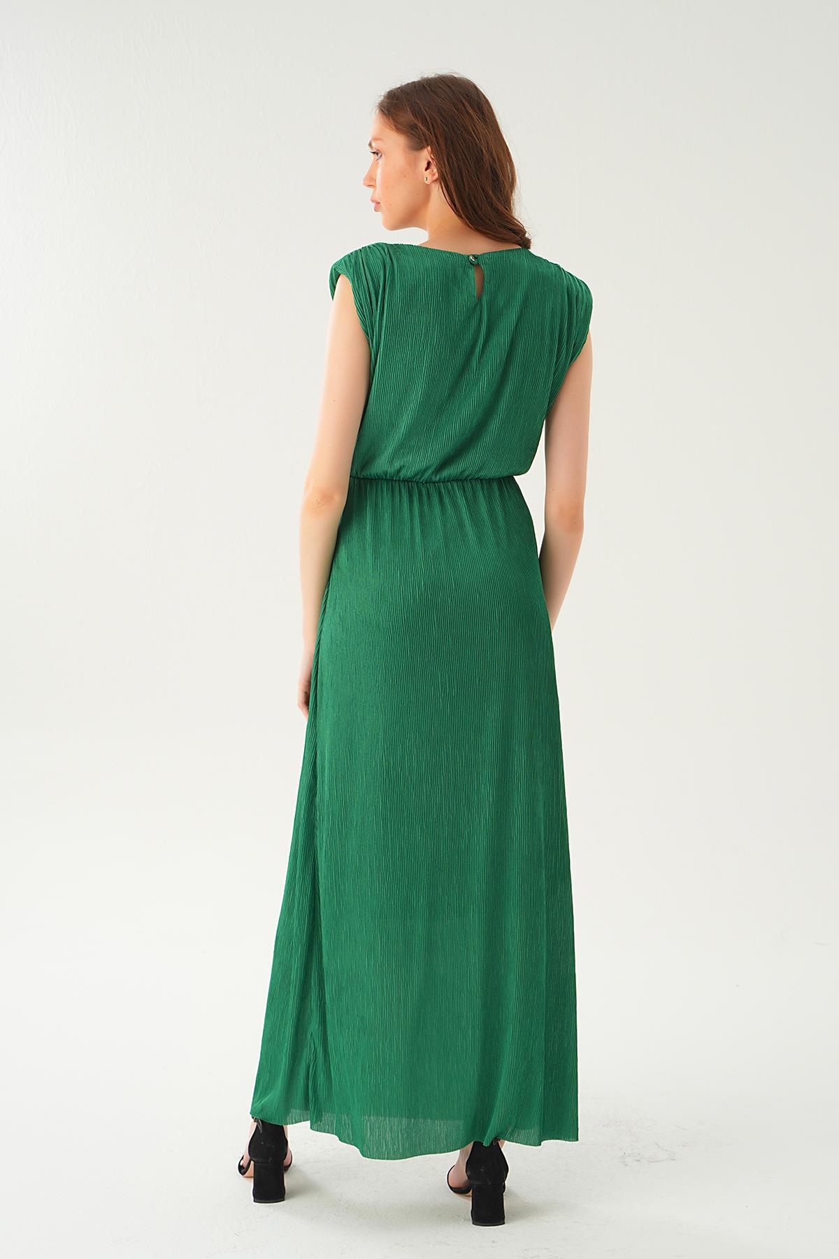 Yeşil Vatka Detay Uzun Elbise 2693 - 6