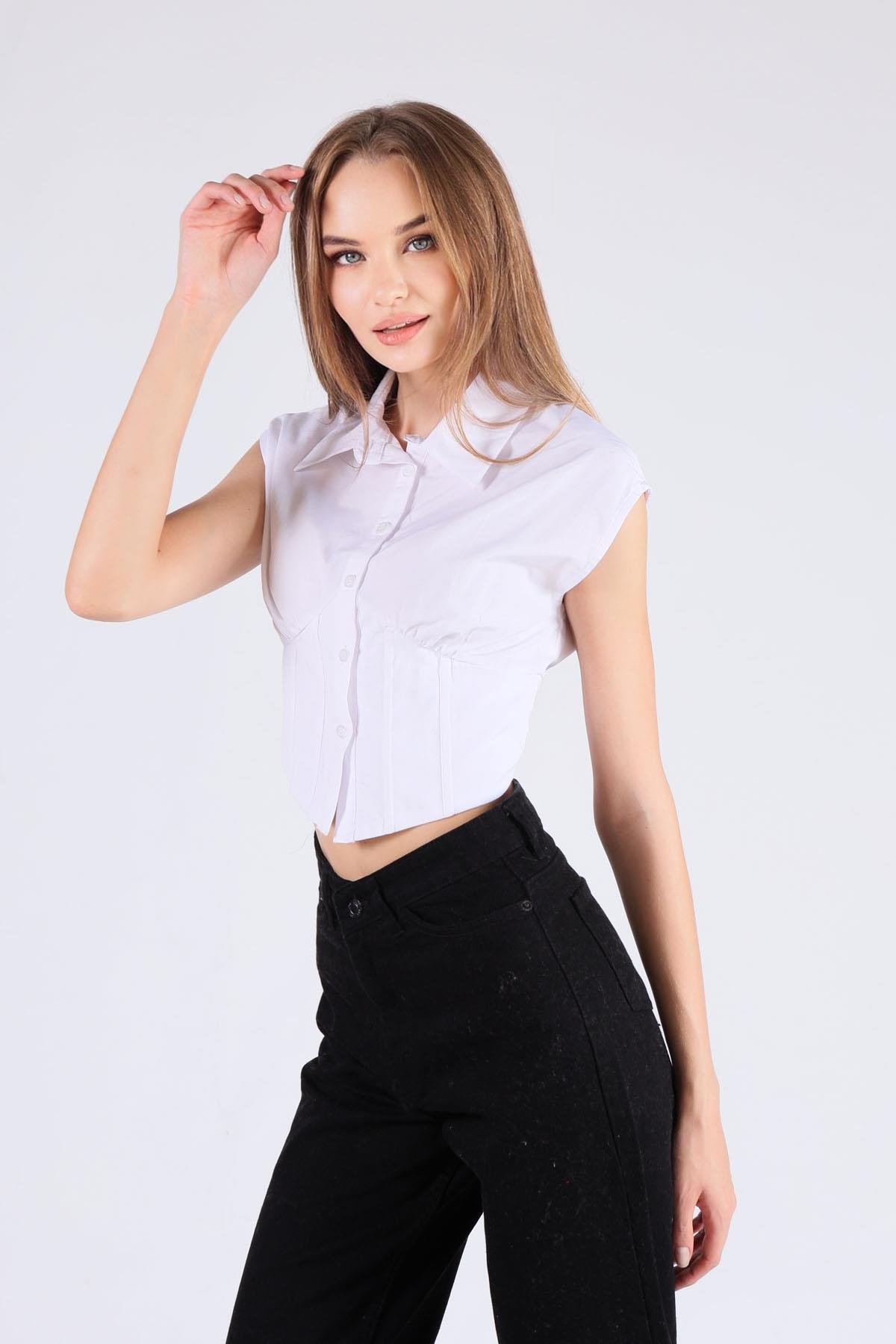 Beyaz Balenli Sıfır Kol Gömlek 2742 - 3