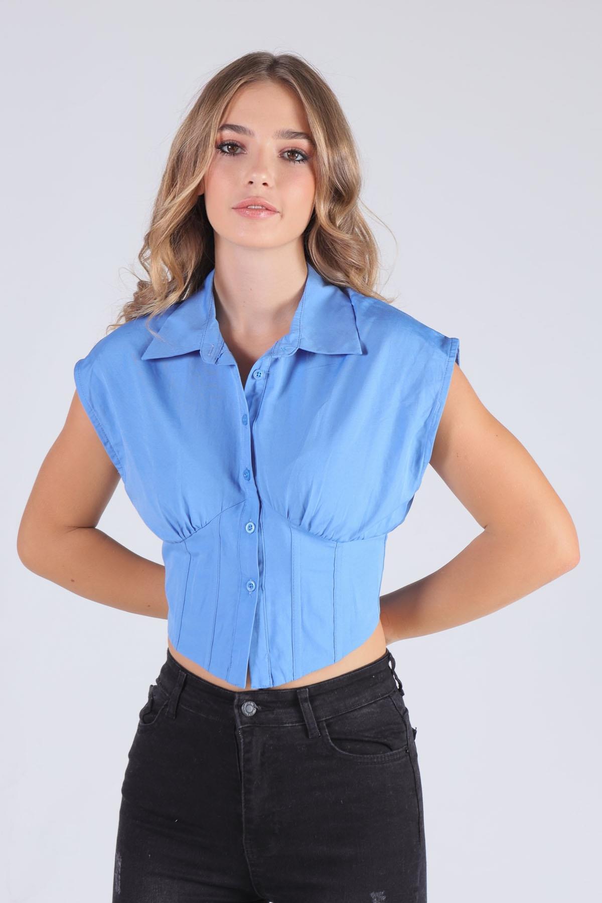 Mavi Balenli Sıfır Kol Gömlek 2742 