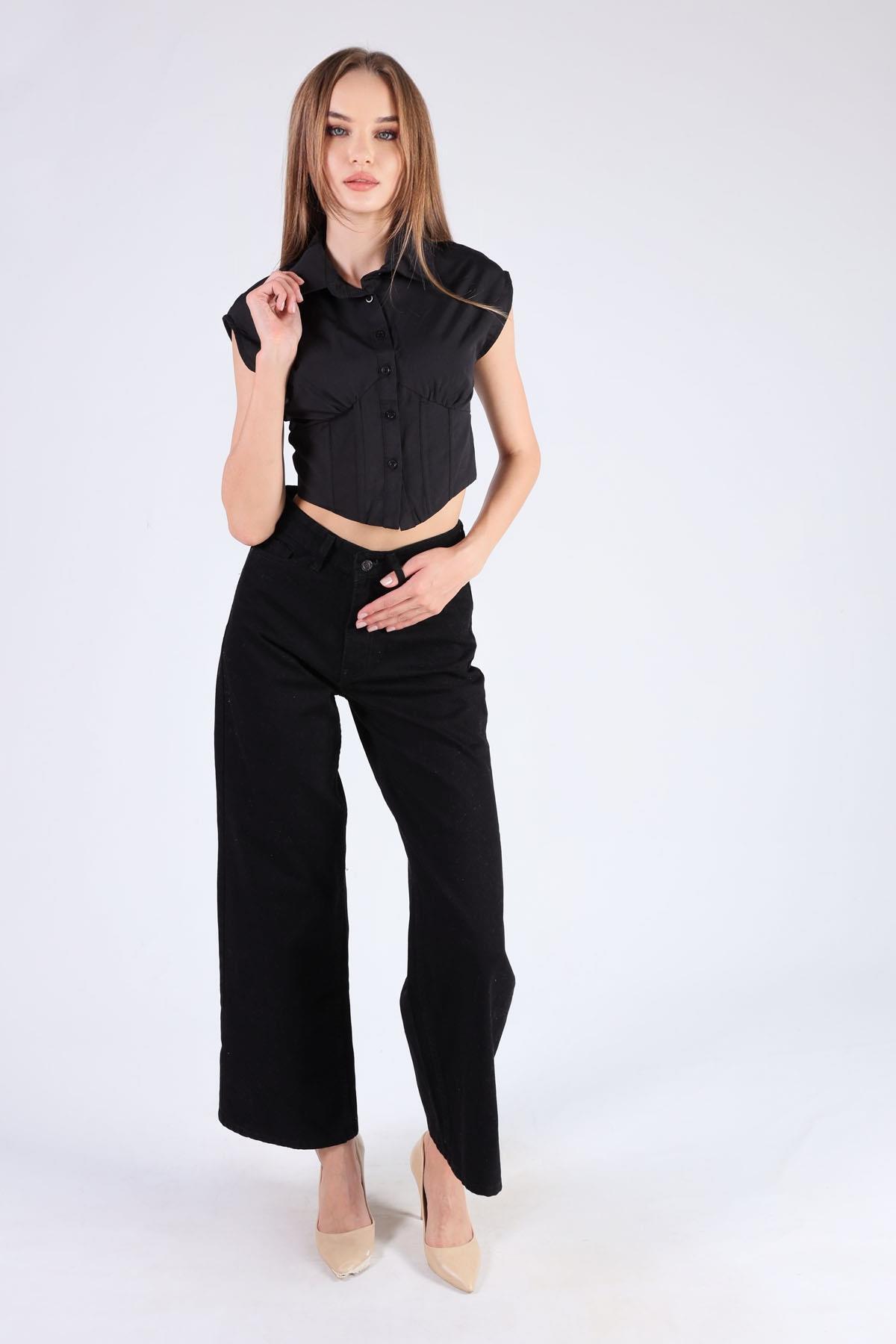 2742 Balenli Sıfır Kol Gömlek Siyah - 2