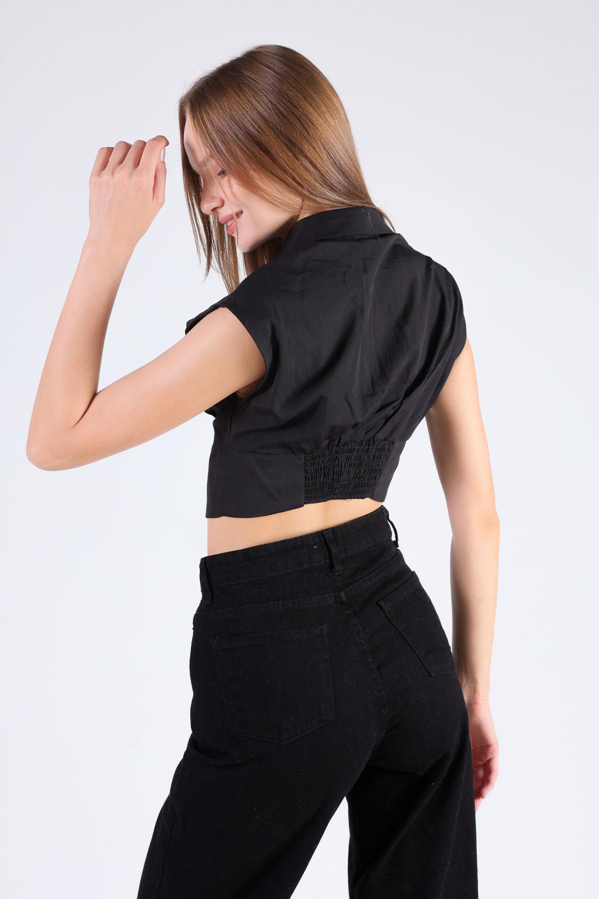 2742 Balenli Sıfır Kol Gömlek Siyah - 4