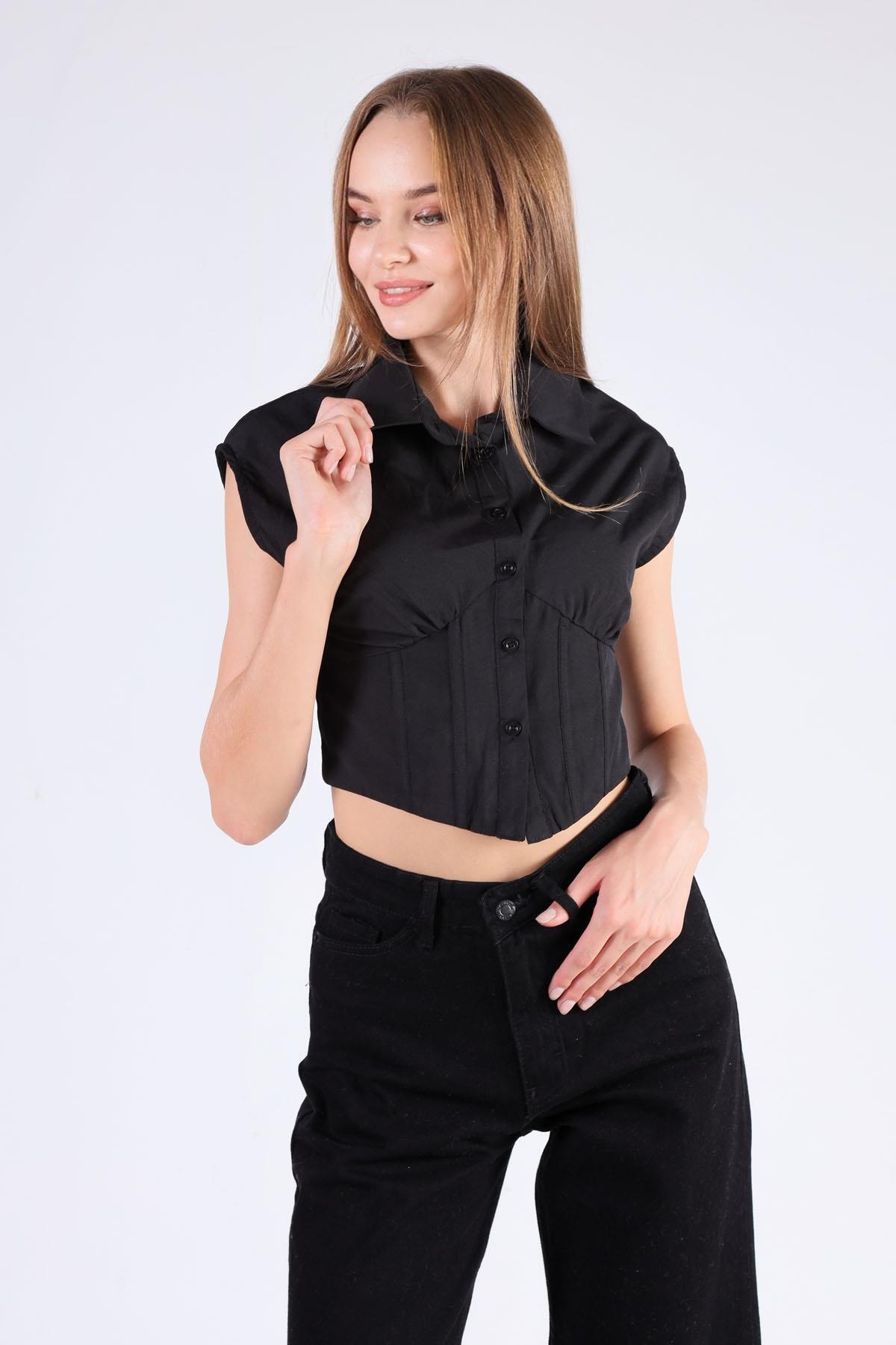 Siyah Balenli Sıfır Kol Gömlek 2742 - 3