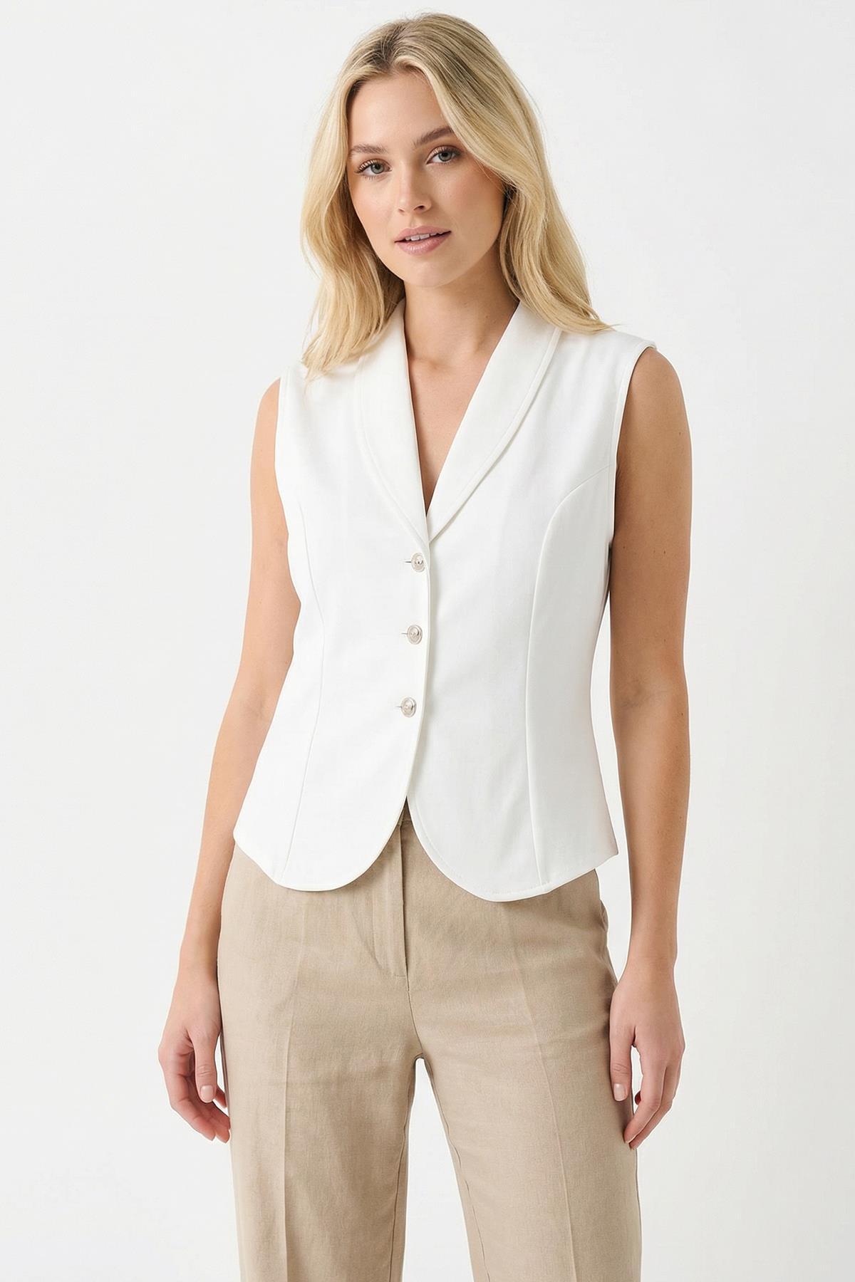 Beyaz Sıfır Kol Pens Detay Yelek 2745 - 1