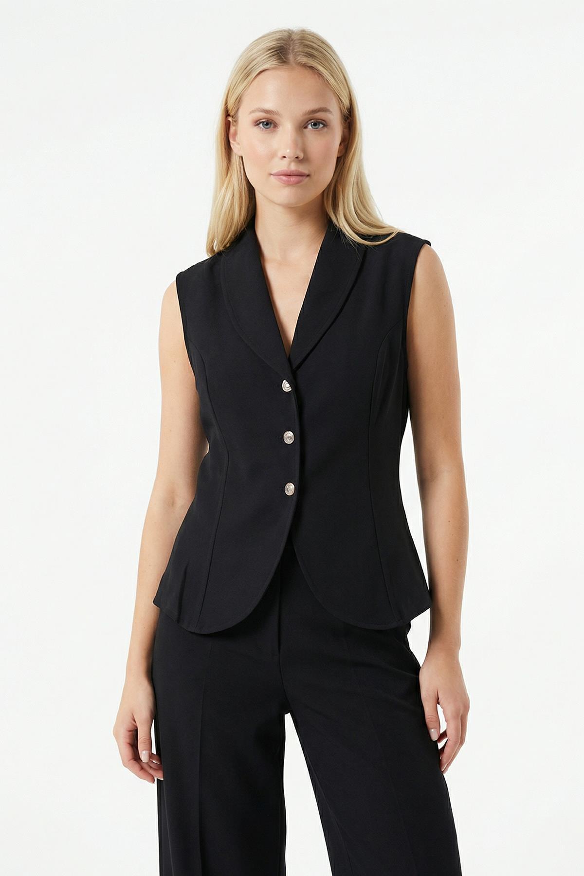 2745 Sıfır Kol Pens Detay Yelek Siyah - RAYS