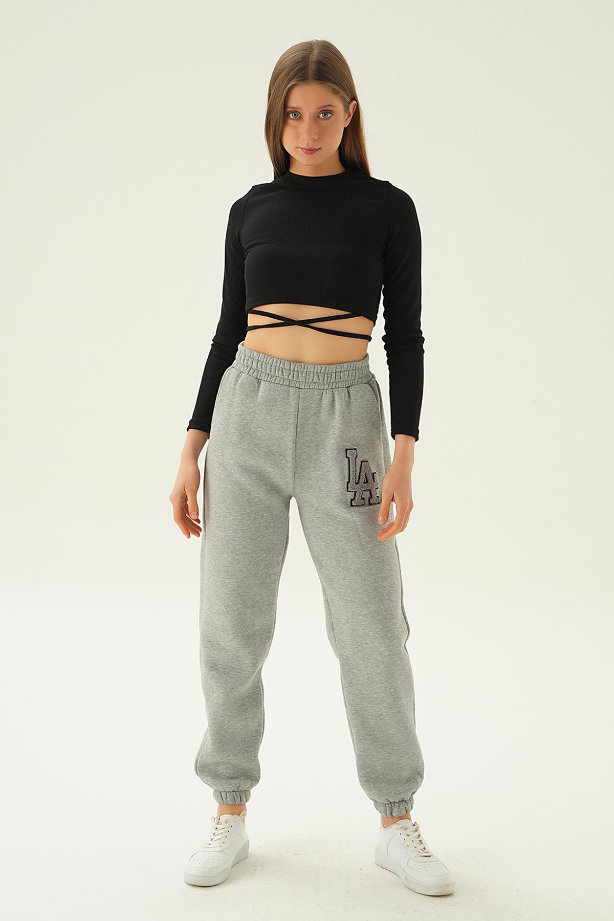 2795 LA Nakış Detay Eşofman Gri - 6