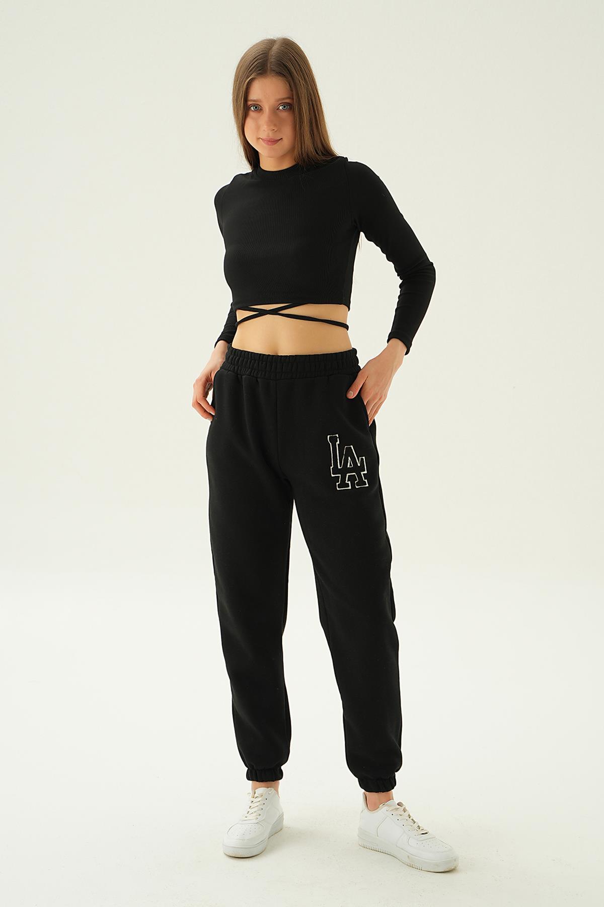 2795 LA Nakış Detay Eşofman Siyah - 2