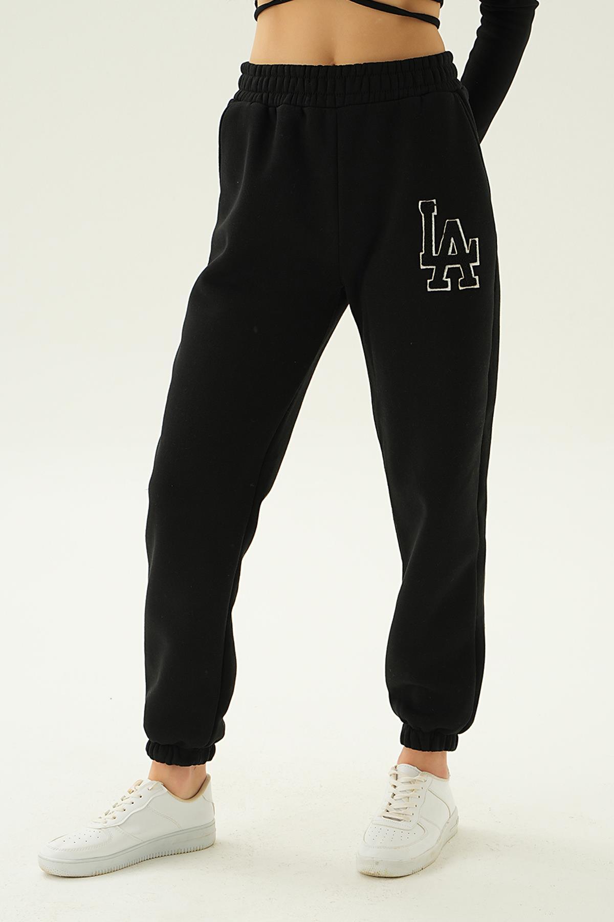 Siyah LA Nakış Detay Eşofman 2795 